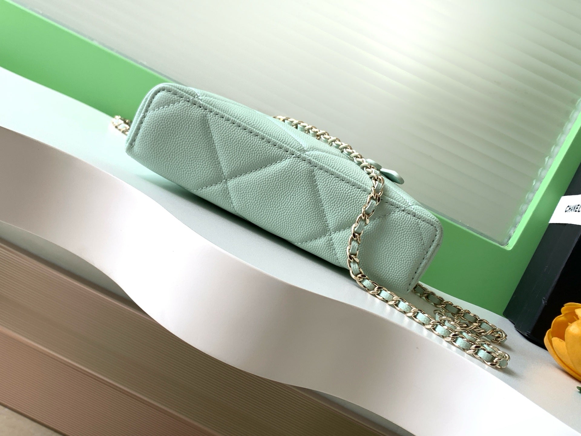 CHANEL 25S VANITY BAG 19.5 CM IN MINT GREEN LAMBSKIN