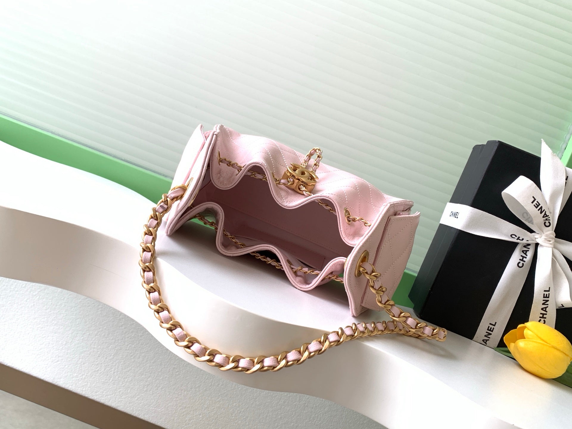 CHANEL 25S HOBO BAG 22 IN LIGHT PINK CAVIAR WITH GOLD HARDWARE