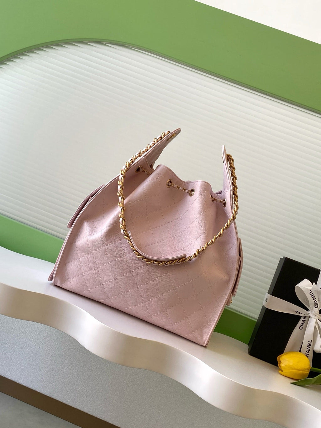CHANEL 25S HOBO BAG 40 IN LIGHT PINK CAVIAR WITH GOLD HARDWARE
