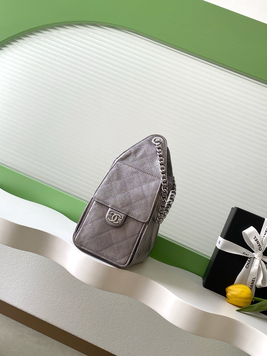 CHANEL 25S HOBO BAG 30 IN LILAC SILVER METALLIC CAVIAR