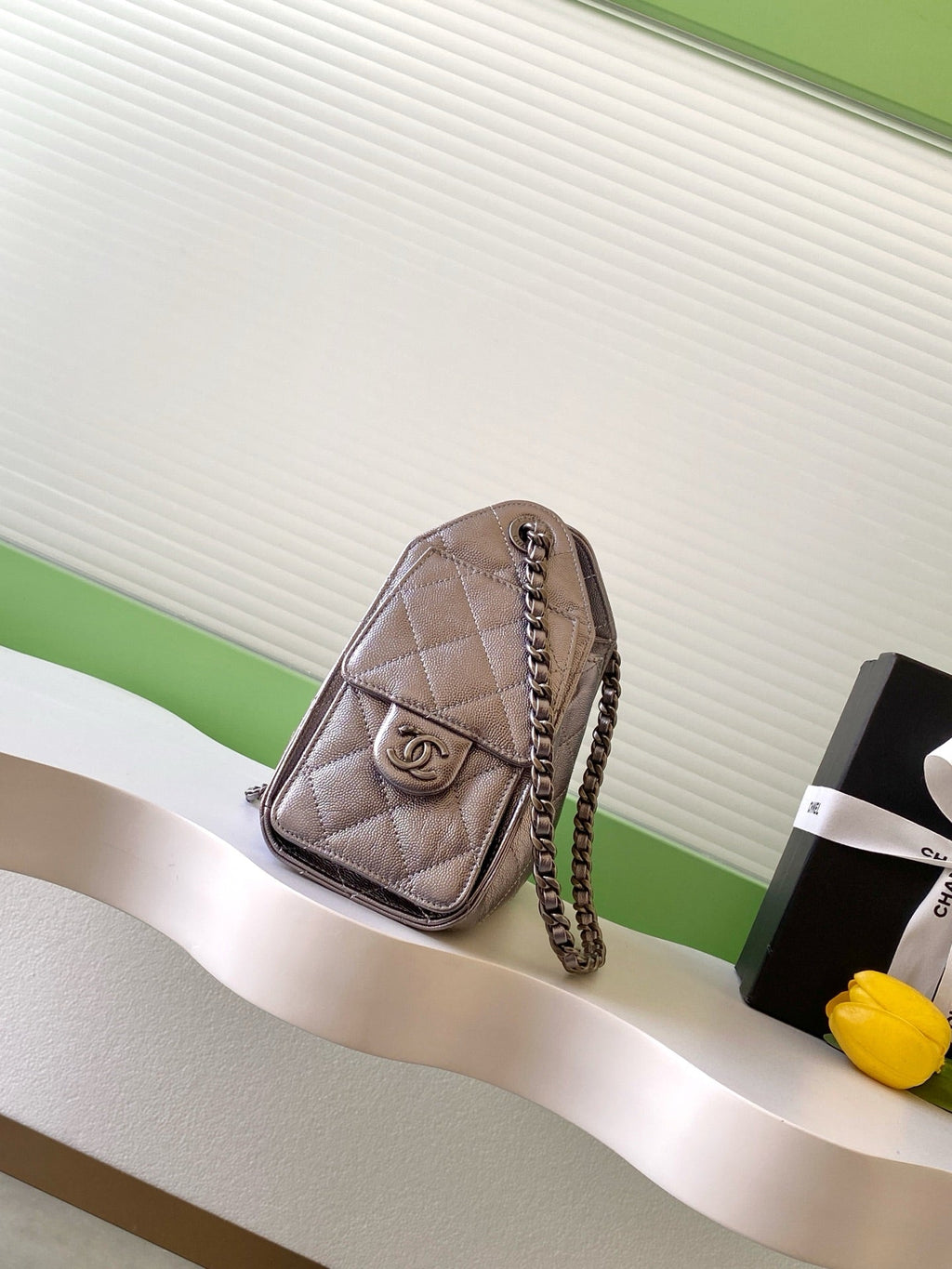 CHANEL 25S HOBO BAG 22 IN LILAC SILVER METALLIC CAVIAR