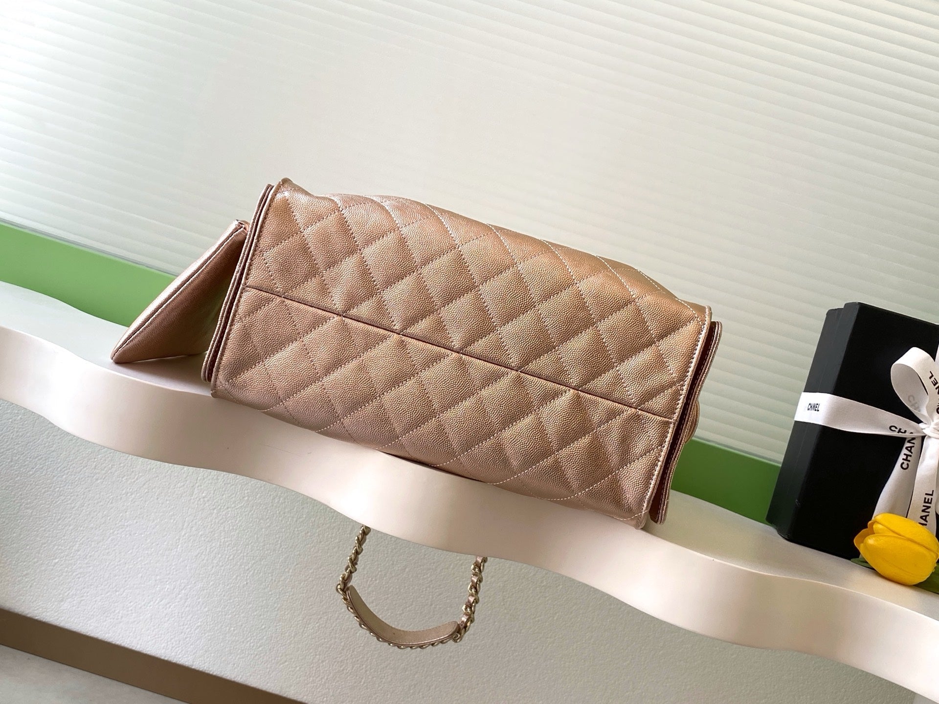 CHANEL 25S HOBO BAG 40 IN ROSE METALLIC CAVIAR