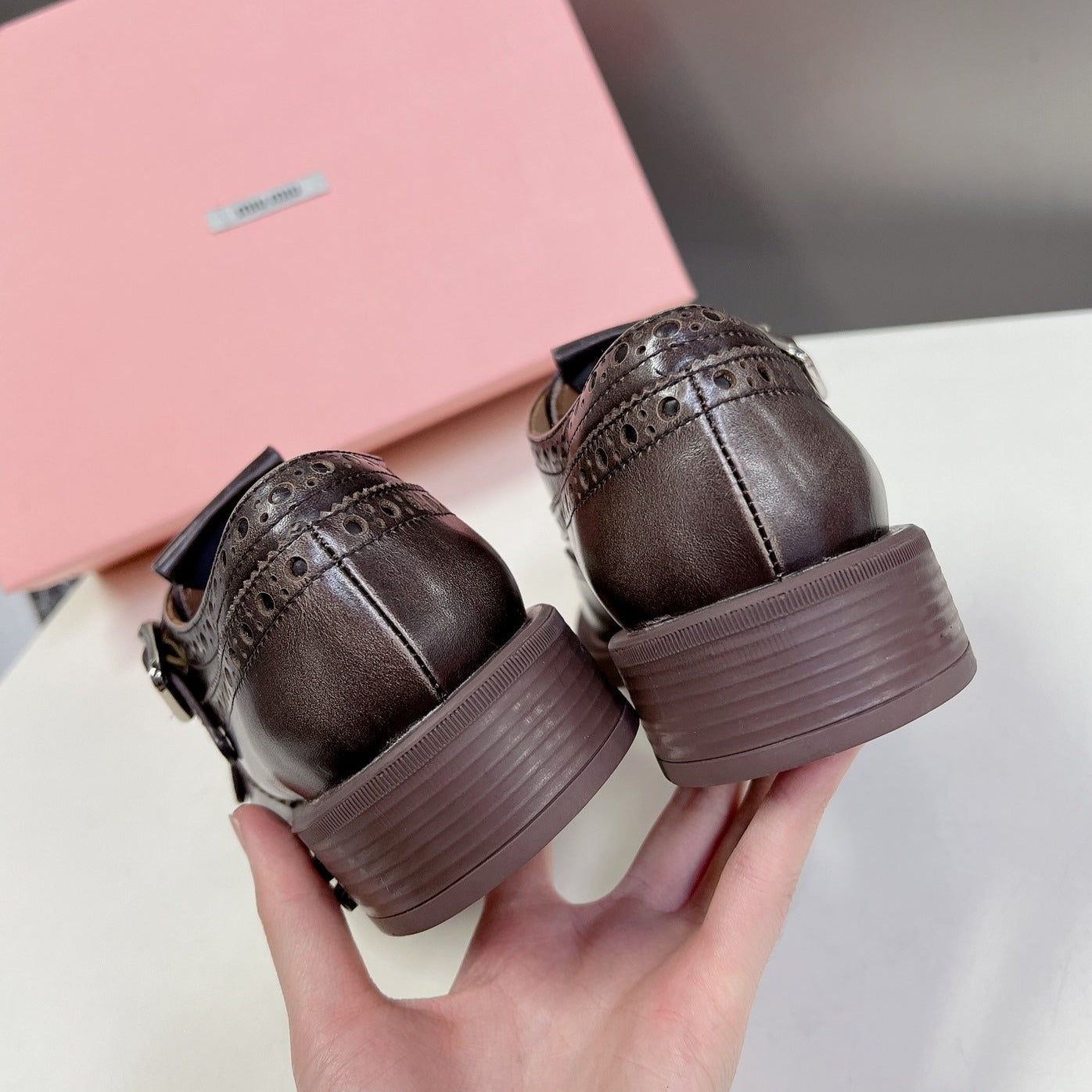 THICK-SOLED OXFORD SHOES BROWN CALFSKIN