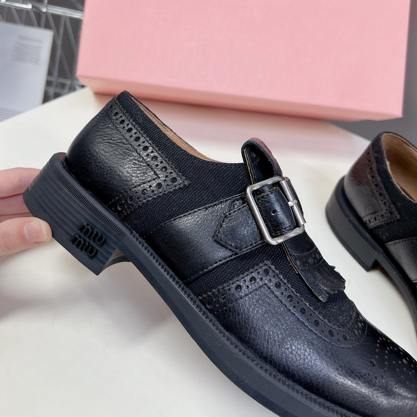 UNIQUE THICK-SOLED OXFORD SHOES BLACK CALFSKIN