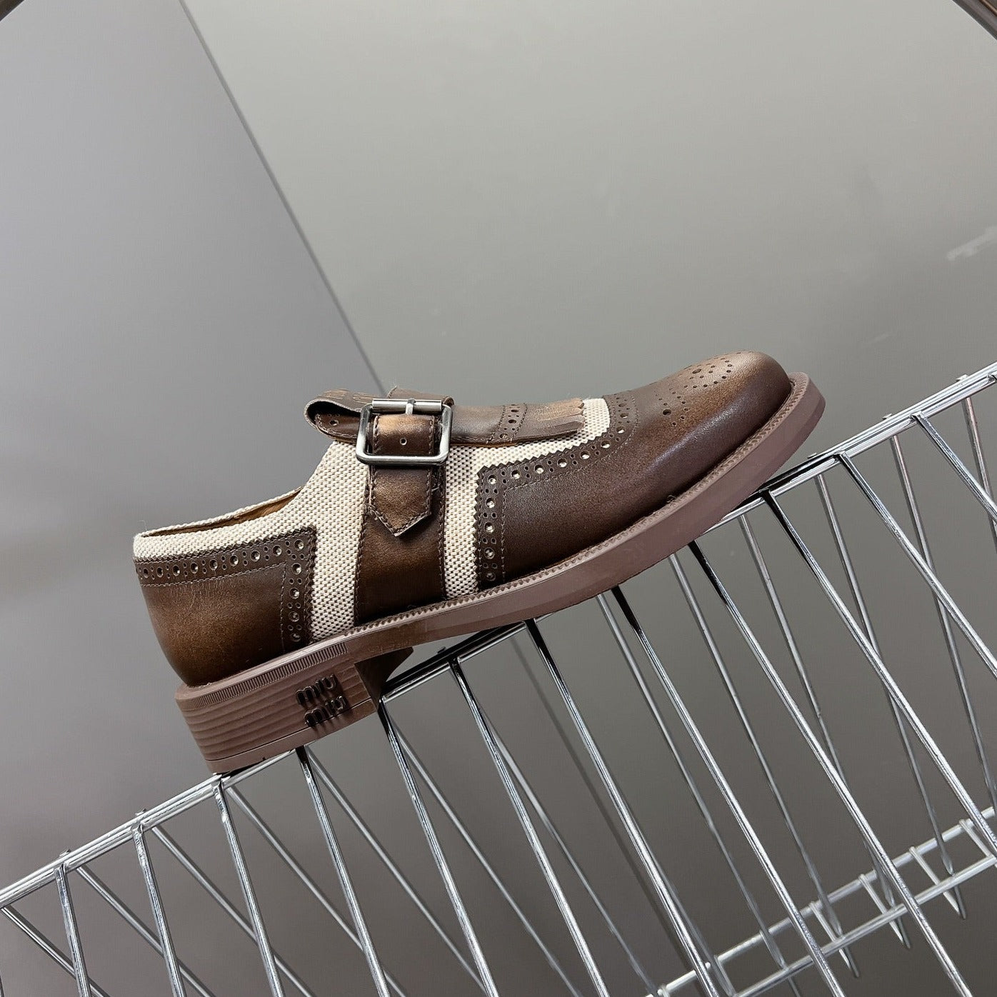 UNIQUE THICK-SOLED OXFORD SHOES WOOD MIX CREAM CALFSKIN