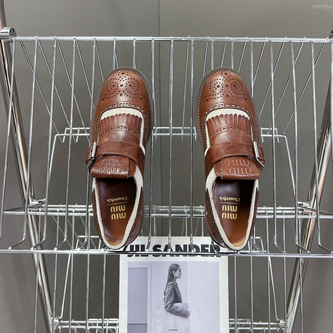 UNIQUE THICK-SOLED OXFORD BRIGHT BROWN MIX CREAM CALFSKIN