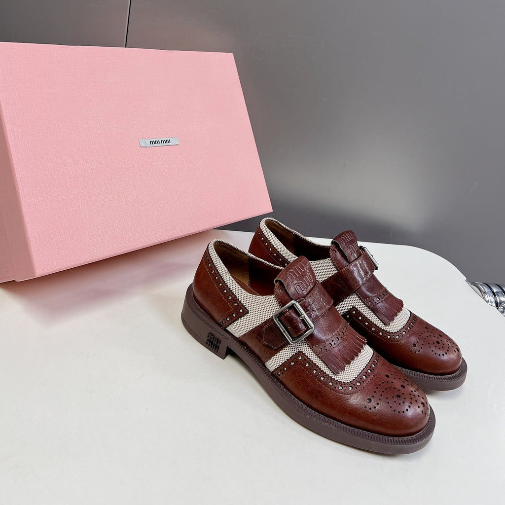 UNIQUE THICK-SOLED OXFORD BRIGHT BROWN MIX CREAM CALFSKIN