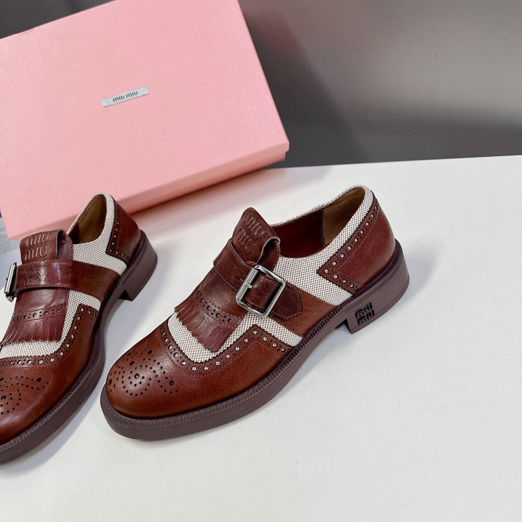 UNIQUE THICK-SOLED OXFORD BRIGHT BROWN MIX CREAM CALFSKIN