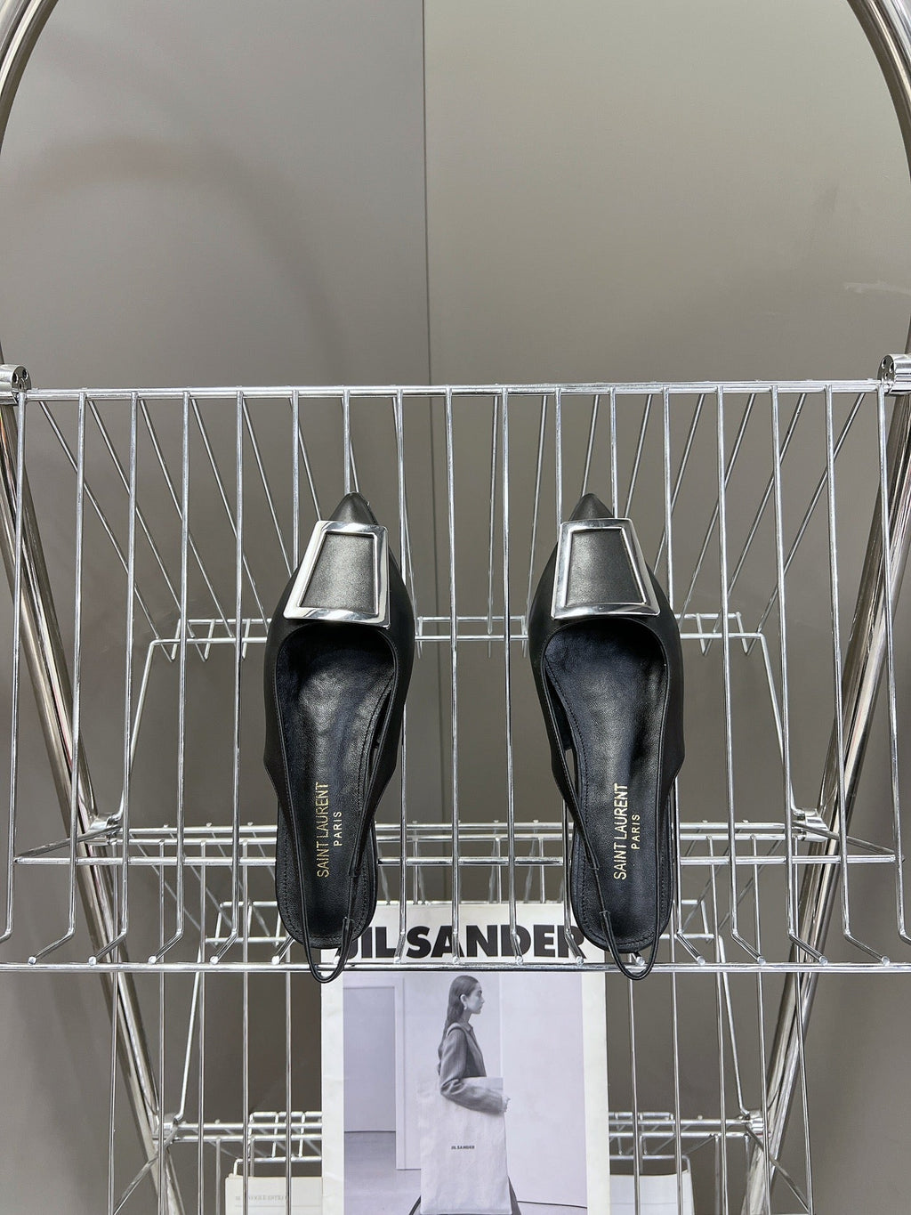 SL SQUARE BUCKLE SLINGBACK BLACK CALFSKIN