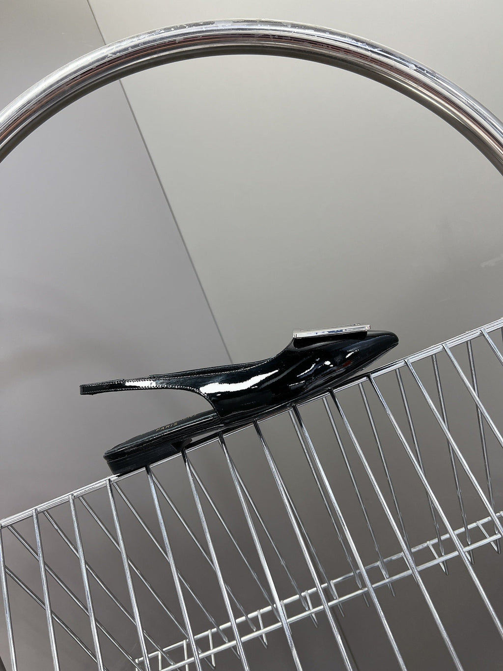 SL SQUARE BUCKLE SLINGBACK BLACK POLISHED CALFSKIN