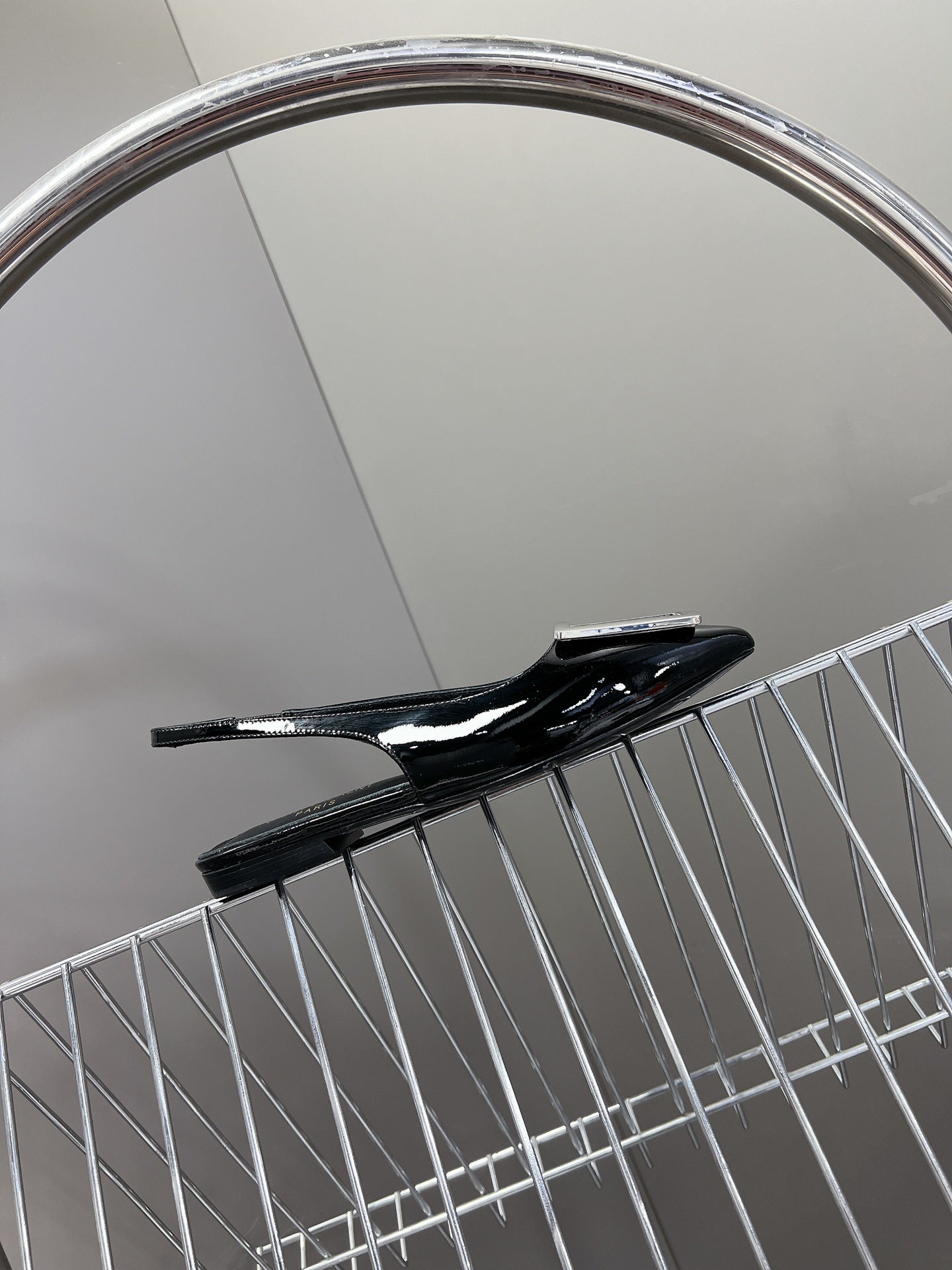 SL SQUARE BUCKLE SLINGBACK BLACK POLISHED CALFSKIN