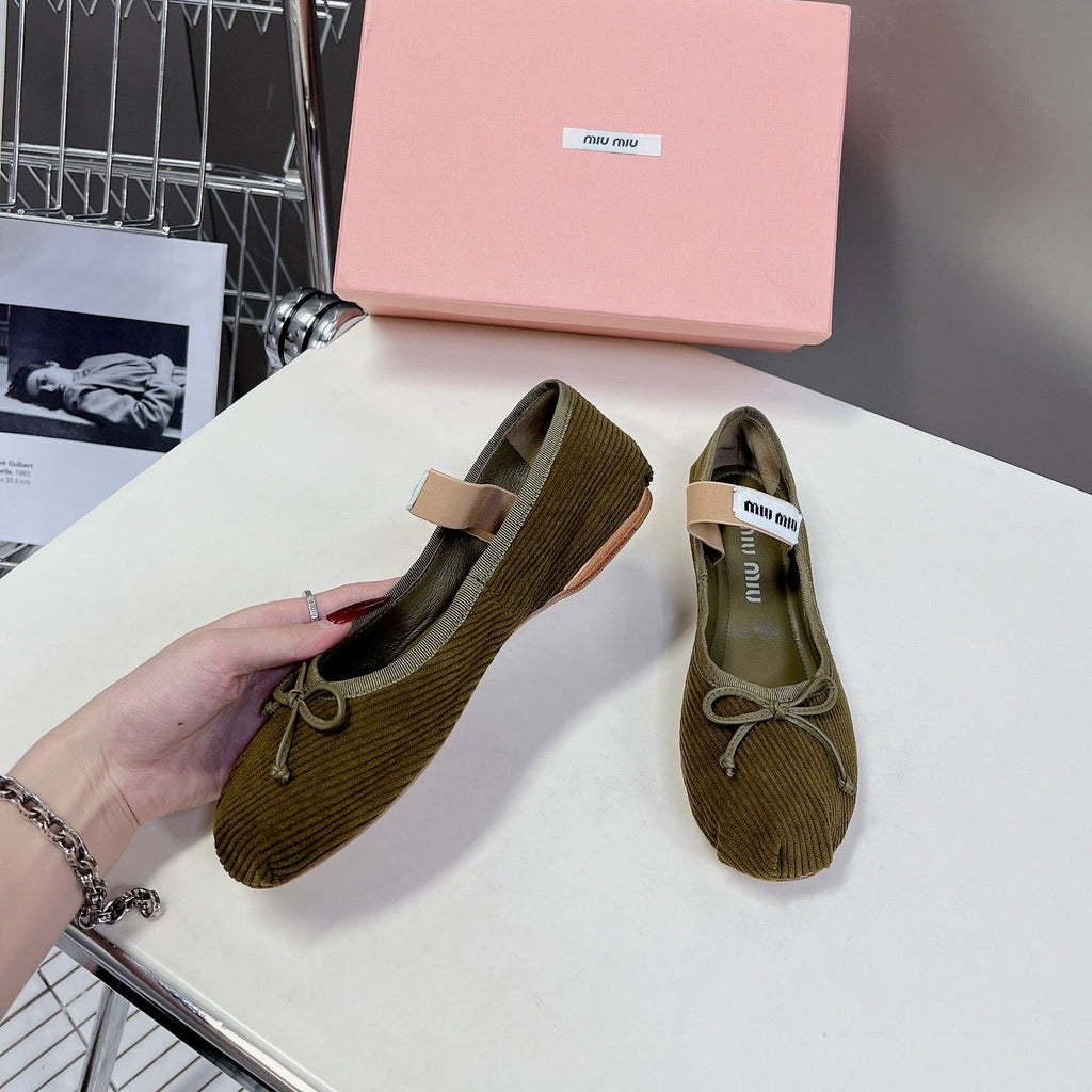 BALLET FLAT SHOES DARK OLIVE COLOR SHEEPSKIN