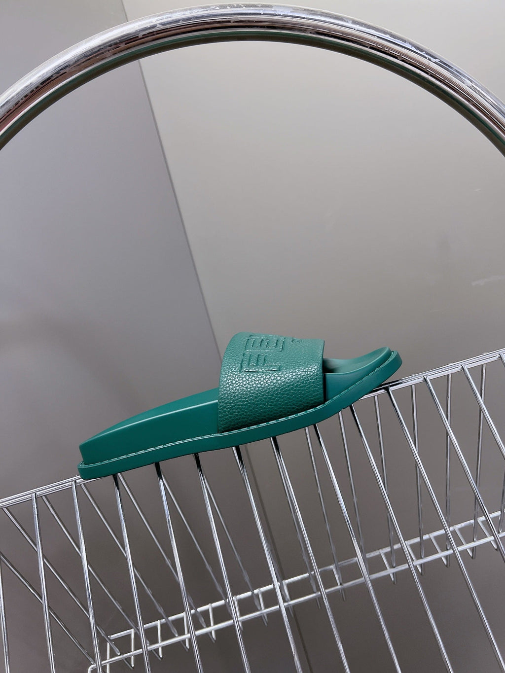 FENDI ROMA SLIDES IN TEAL GREEN LAMBSKIN LEATHER