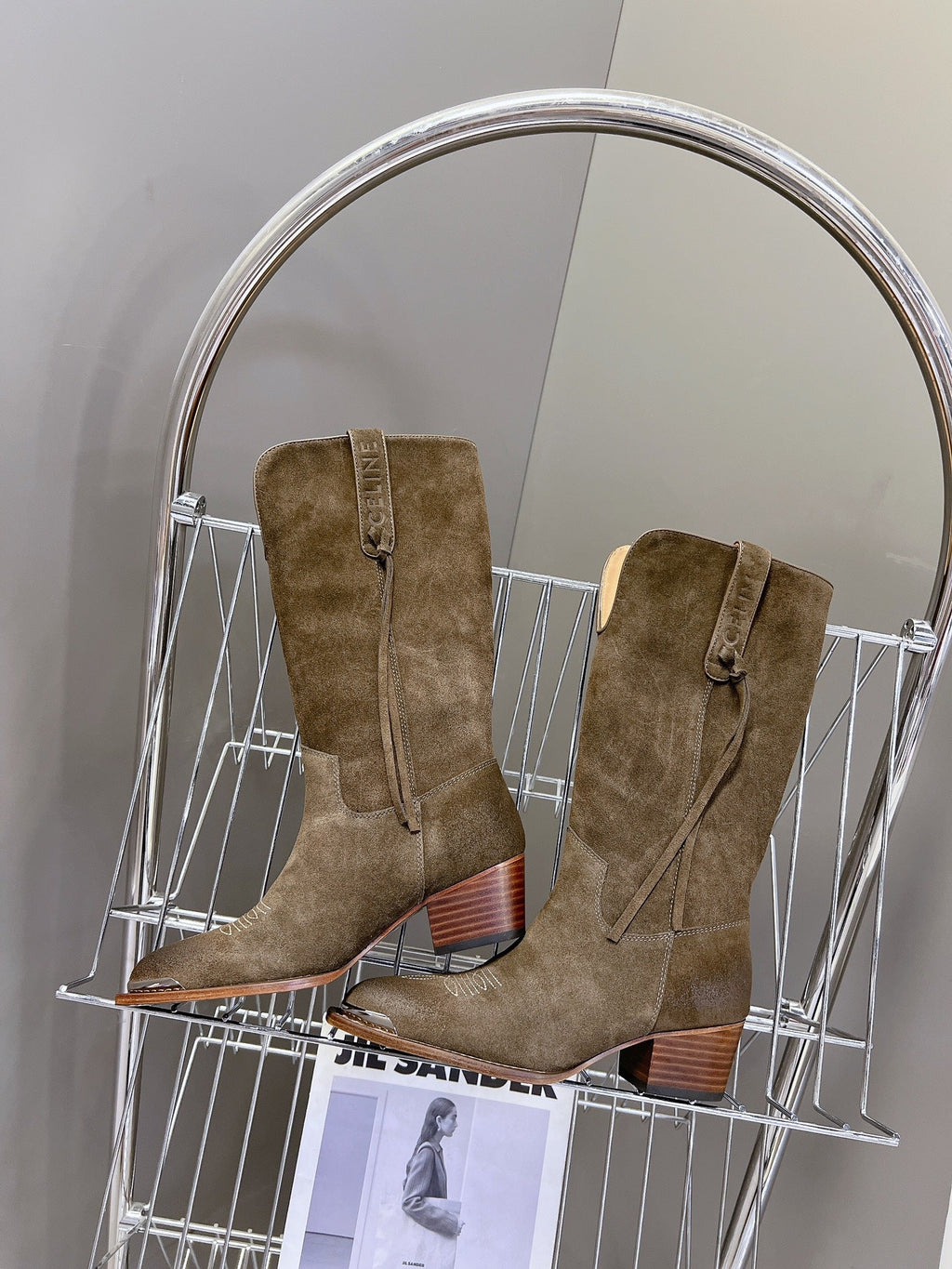 CELINE 25S HIGH CUT CHELSEA BOOTS 45MM IN DARK BROWN SUEDE