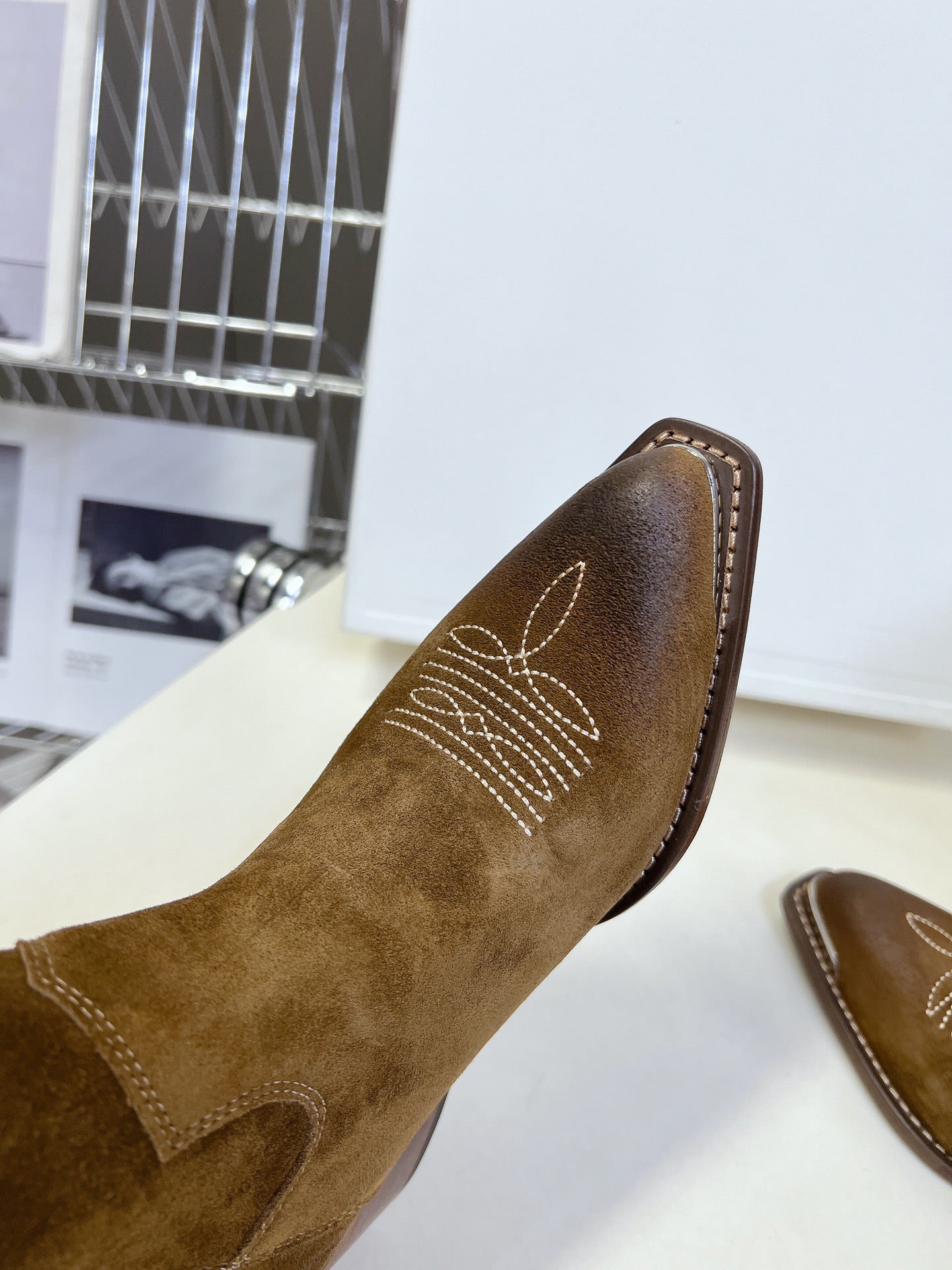 CELINE 25S HIGH CUT CHELSEA BOOTS 45MM IN BROWN SUEDE