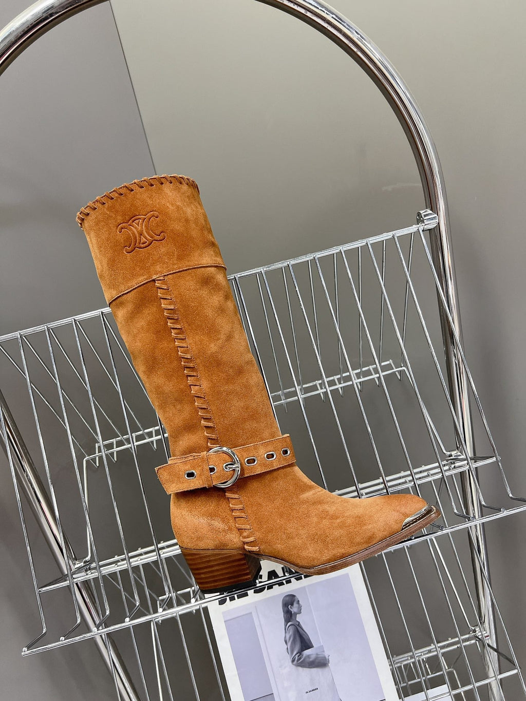 CELINE 25S BULKY LACED UP BOOTS 45MM IN BURNT ORANGE SUEDE