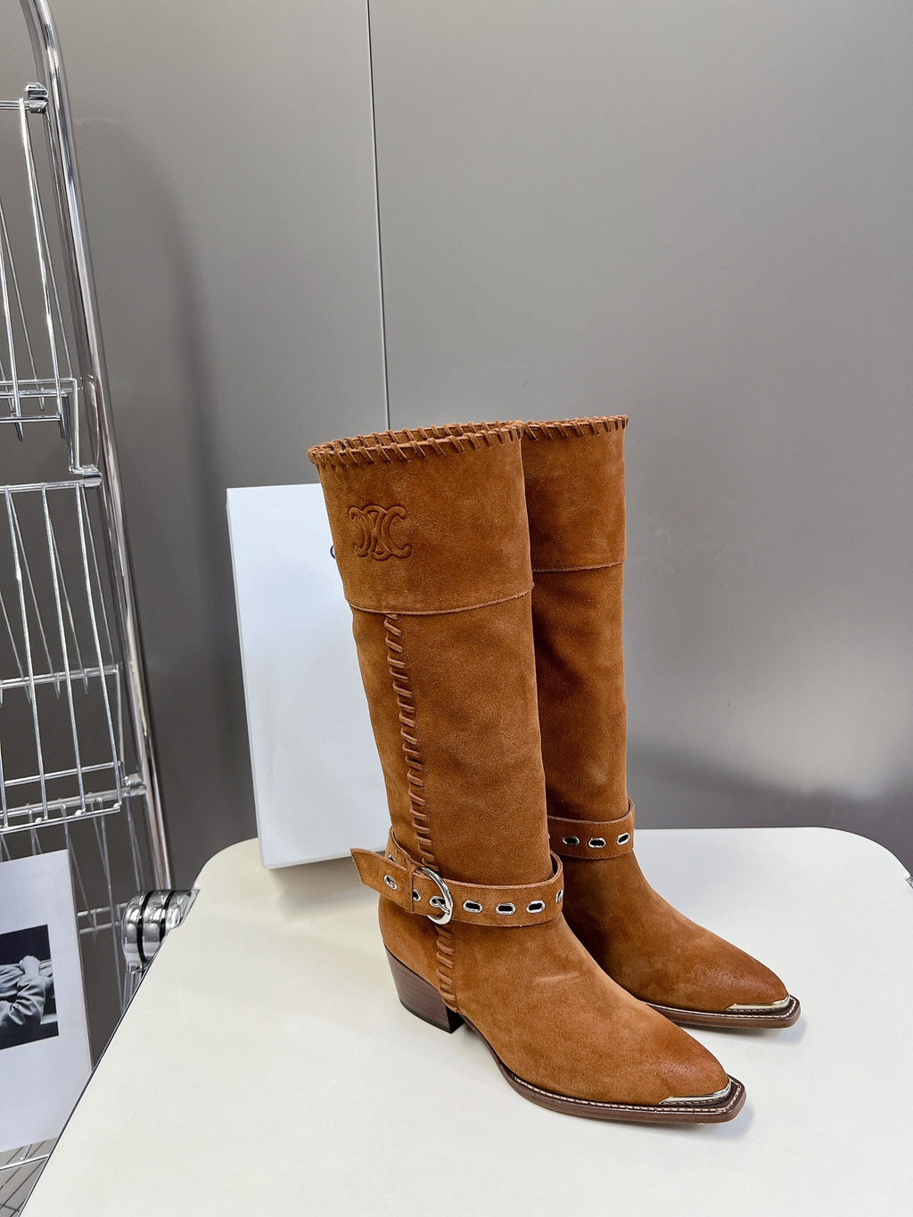 CELINE 25S BULKY LACED UP BOOTS 45MM IN BURNT ORANGE SUEDE