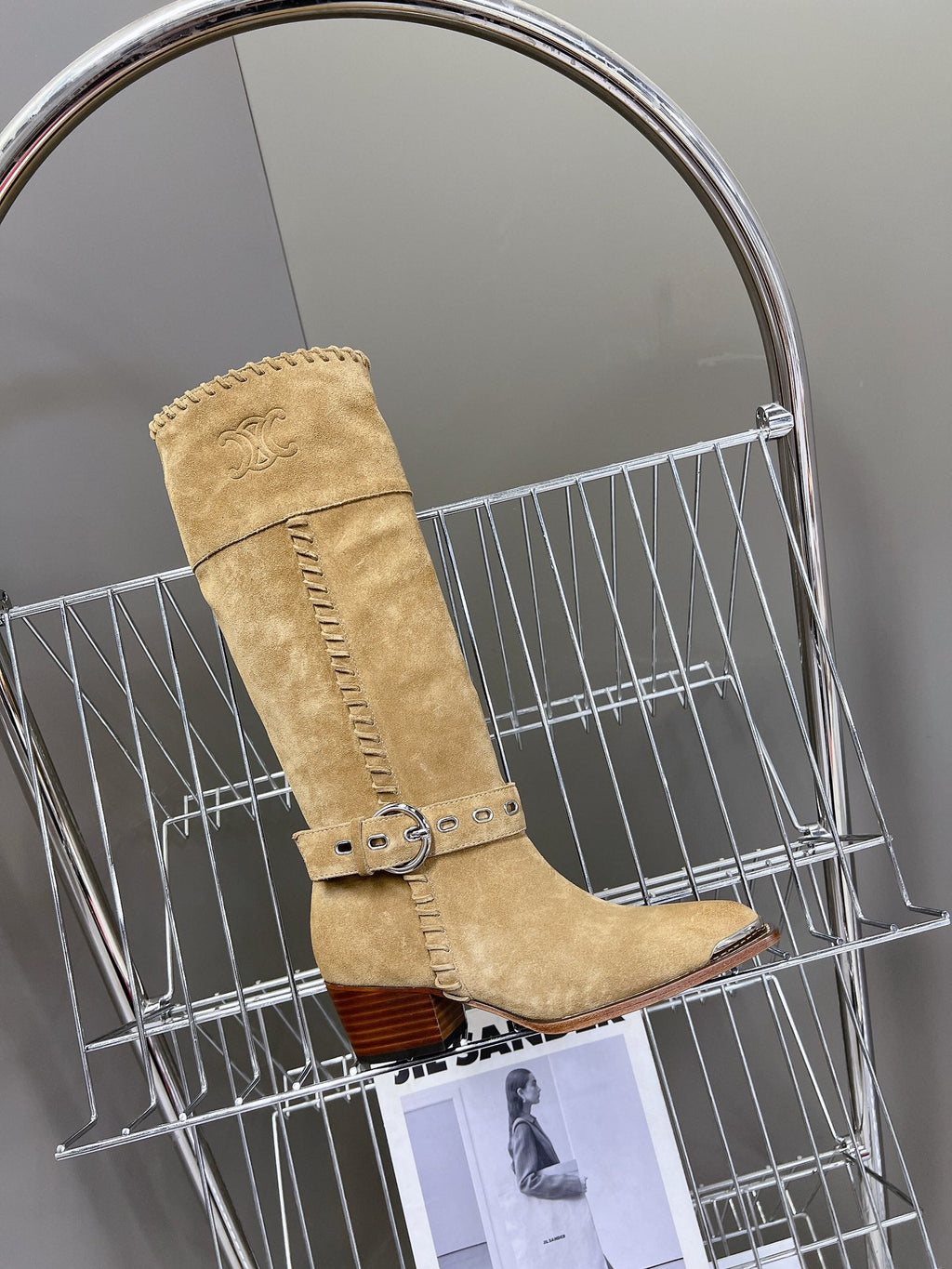 CELINE 25S BULKY LACED UP BOOTS 45MM IN LIGHT BROWN SUEDE