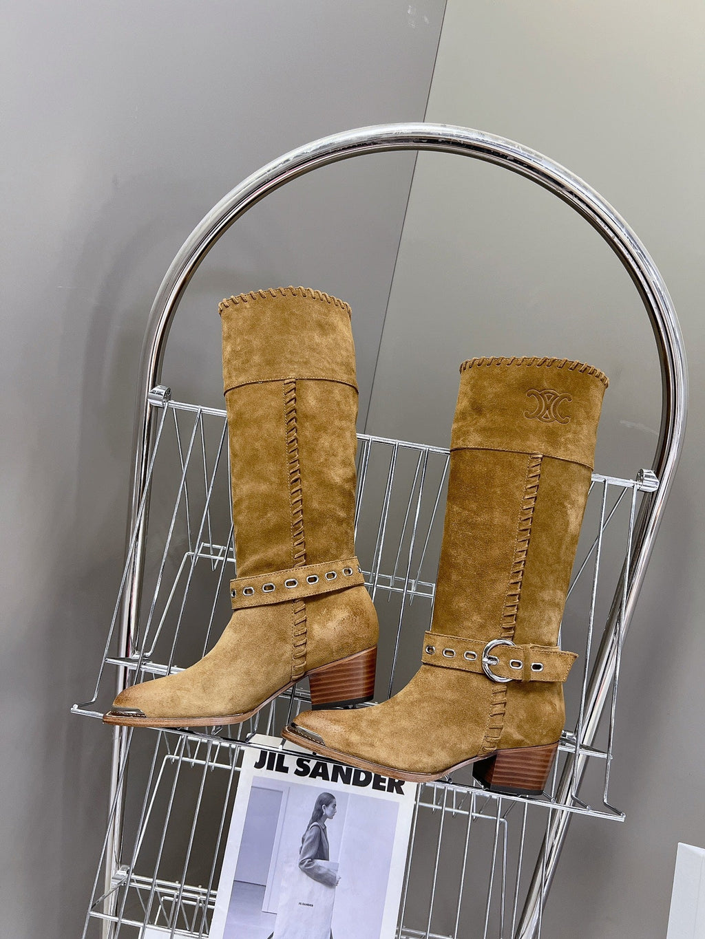 CELINE 25S BULKY LACED UP BOOTS 45MM IN BROWN SUEDE