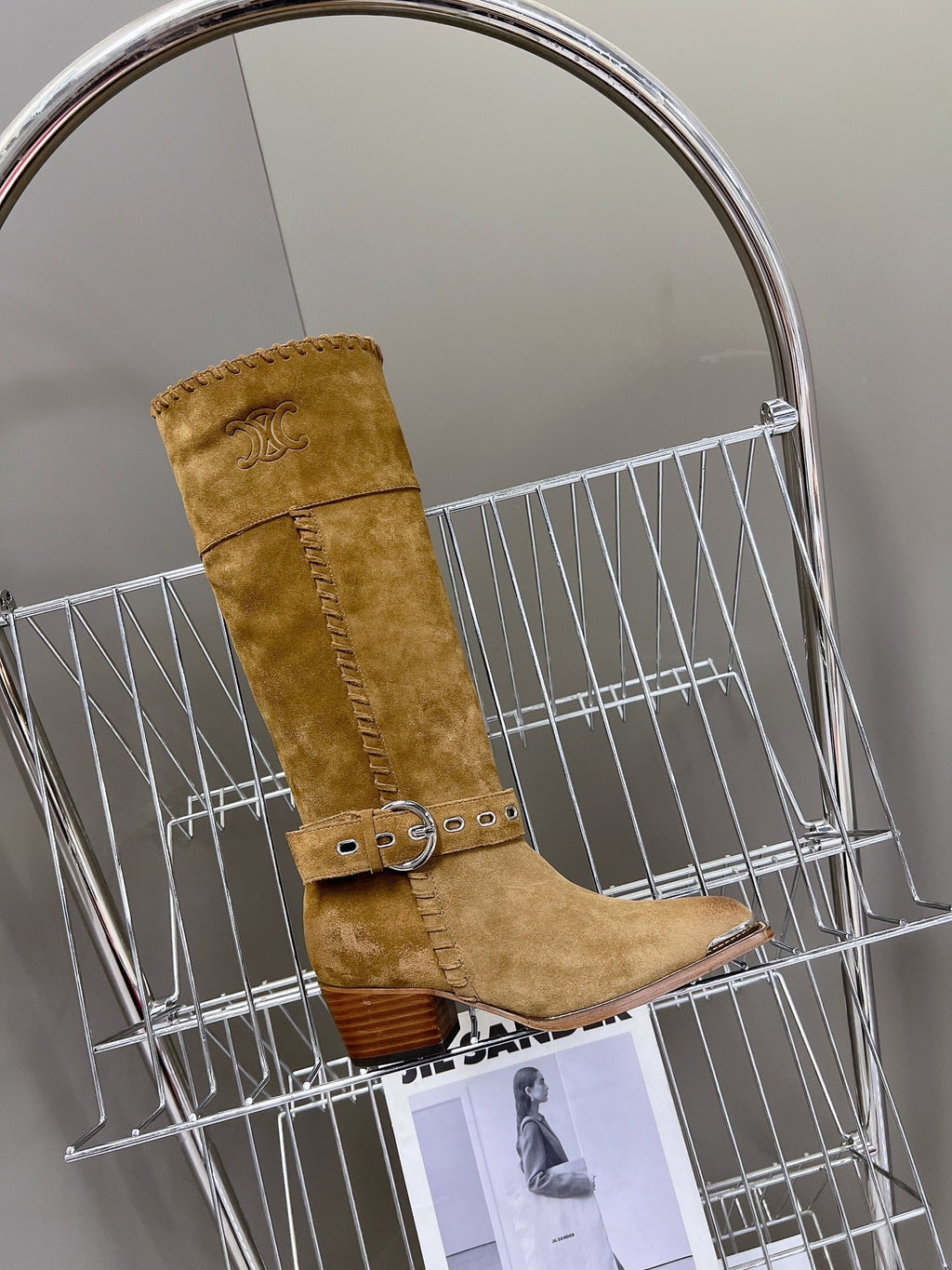 CELINE 25S BULKY LACED UP BOOTS 45MM IN BROWN SUEDE