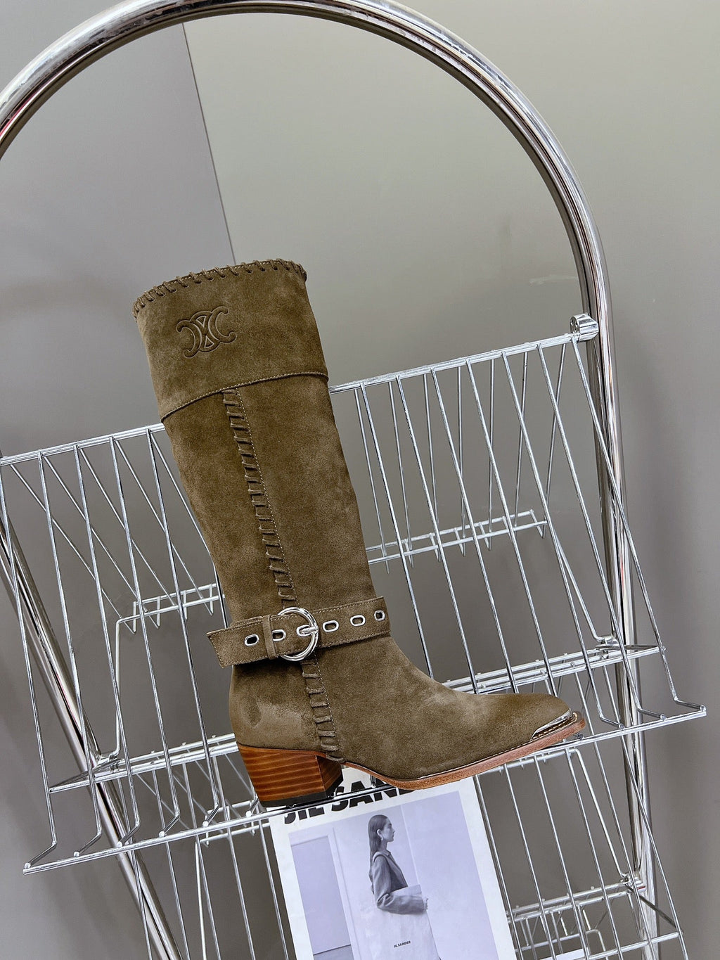 CELINE 25S BULKY LACED UP BOOTS 45MM IN CHARCOAL BROWN SUEDE