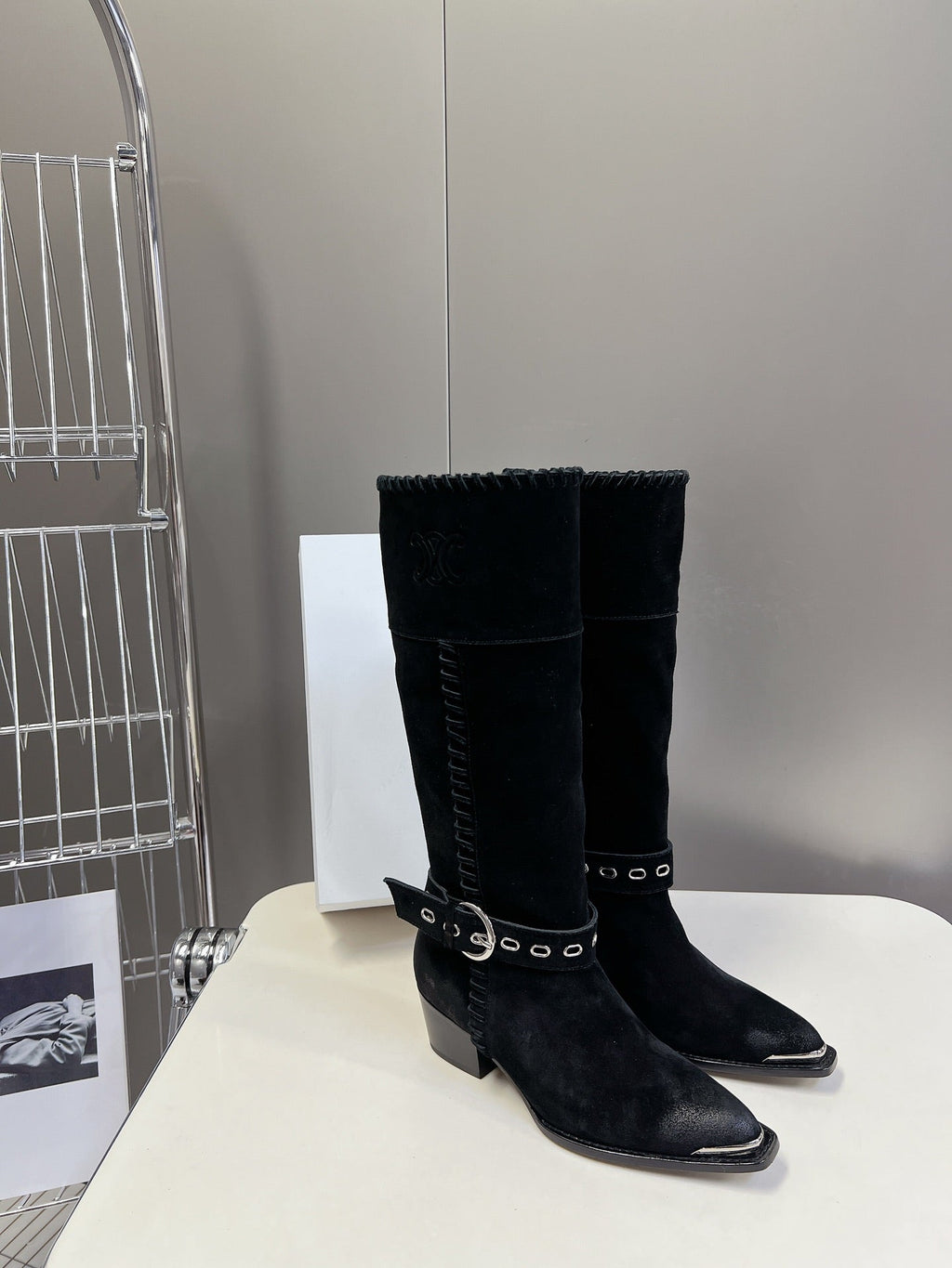 CELINE 25S BULKY LACED UP BOOTS 45MM IN BLACK SUEDE