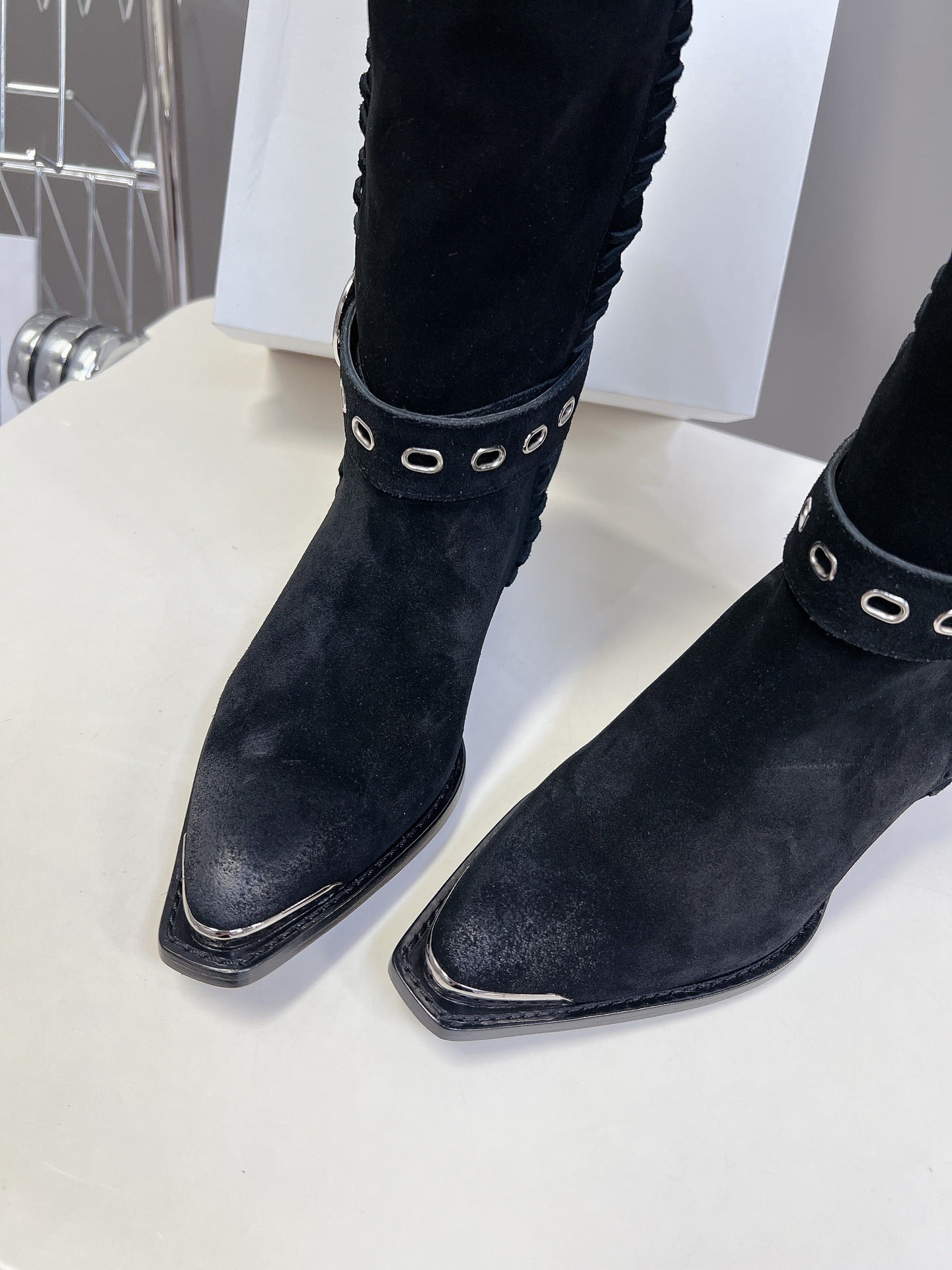 CELINE 25S BULKY LACED UP BOOTS 45MM IN BLACK SUEDE