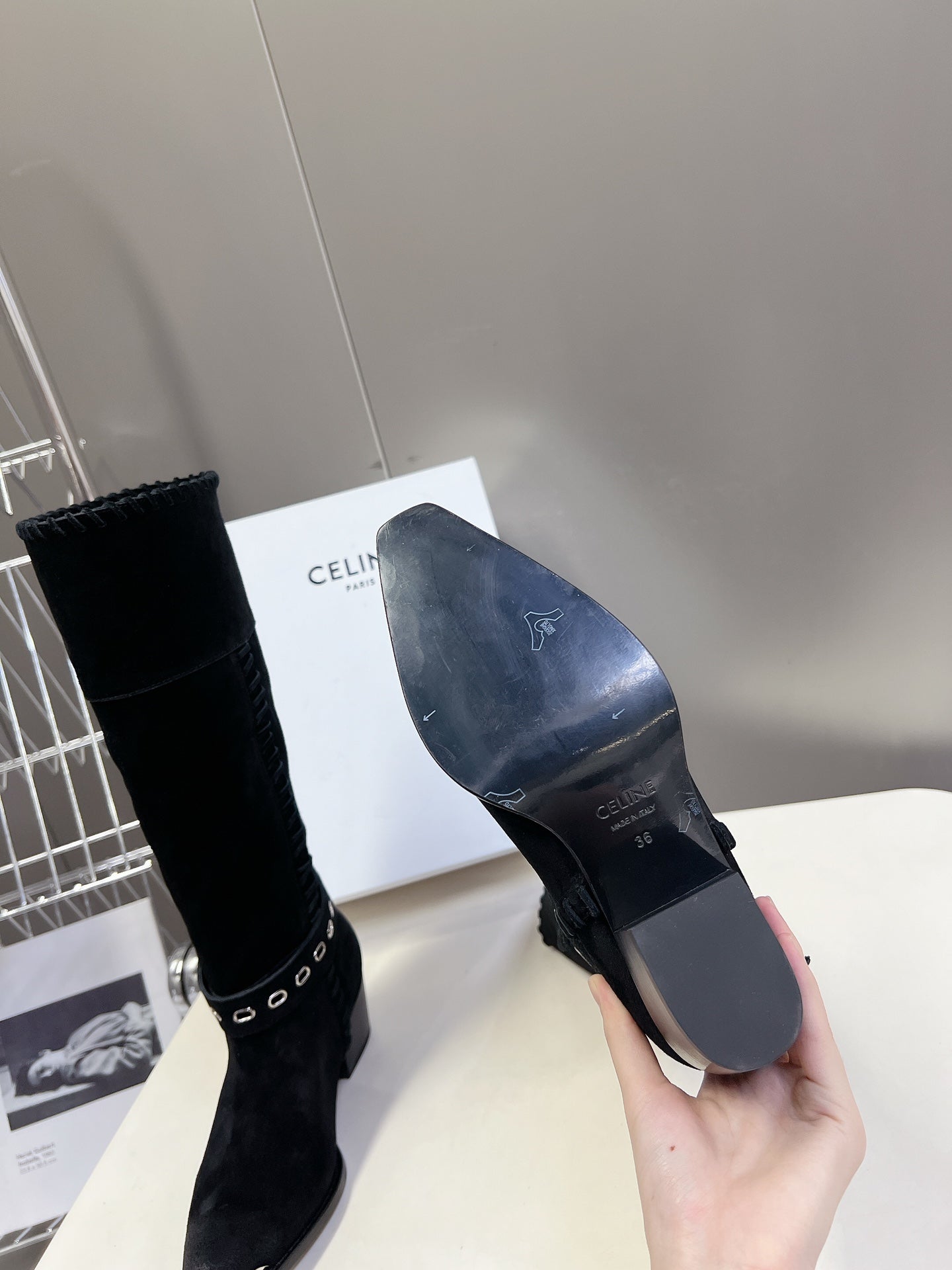 CELINE 25S BULKY LACED UP BOOTS 45MM IN BLACK SUEDE