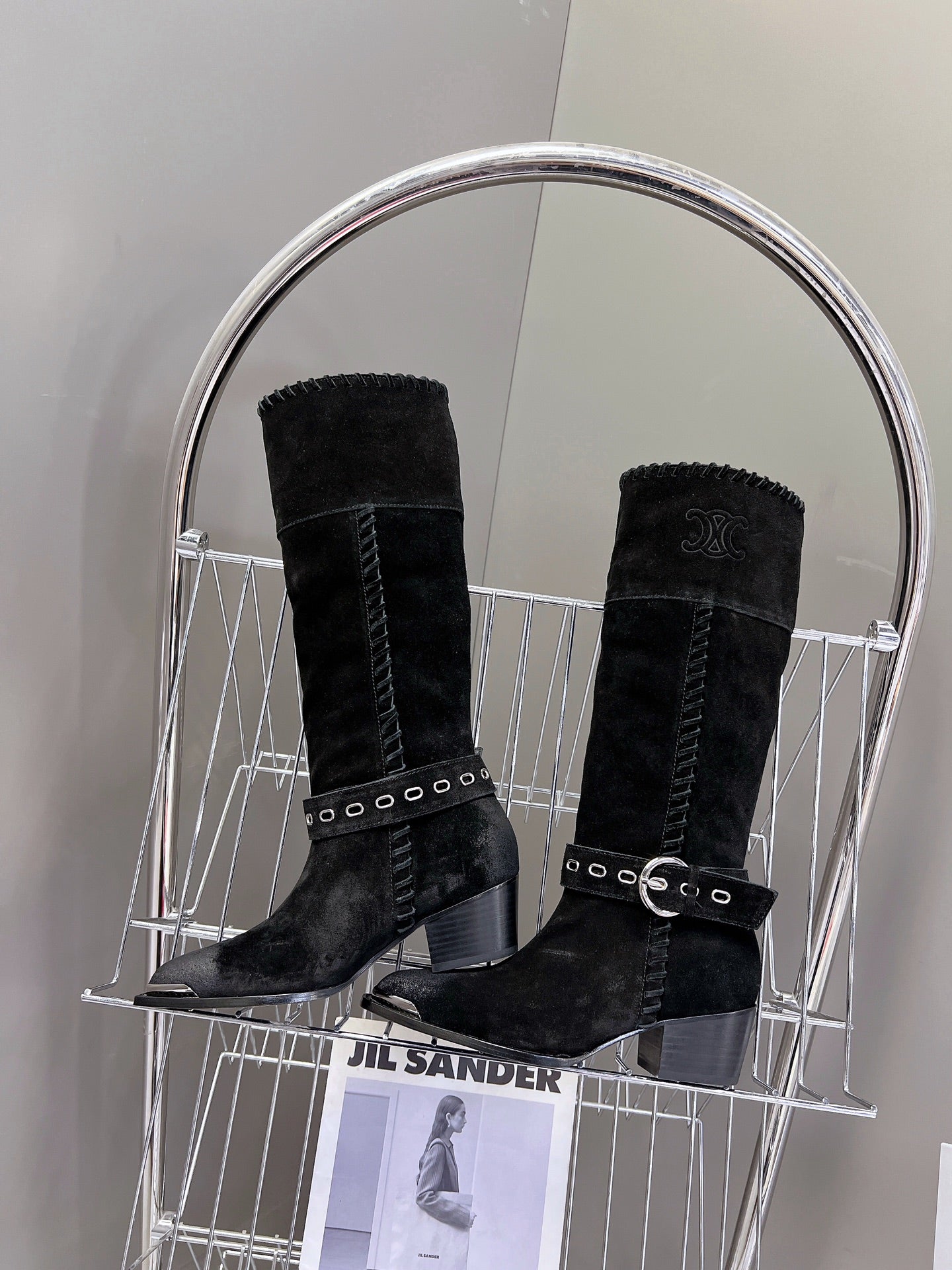 CELINE 25S BULKY LACED UP BOOTS 45MM IN BLACK SUEDE