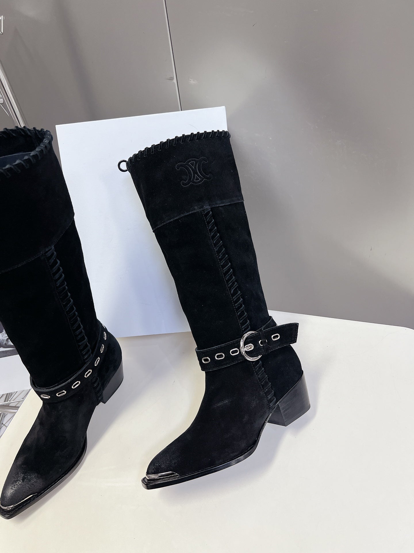 CELINE 25S BULKY LACED UP BOOTS 45MM IN BLACK SUEDE