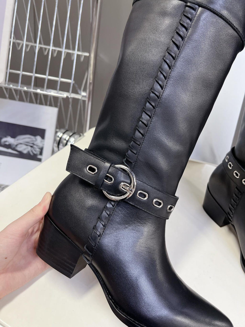 CELINE 25S BULKY LACED UP BOOTS 45MM IN BLACK CALFSKIN
