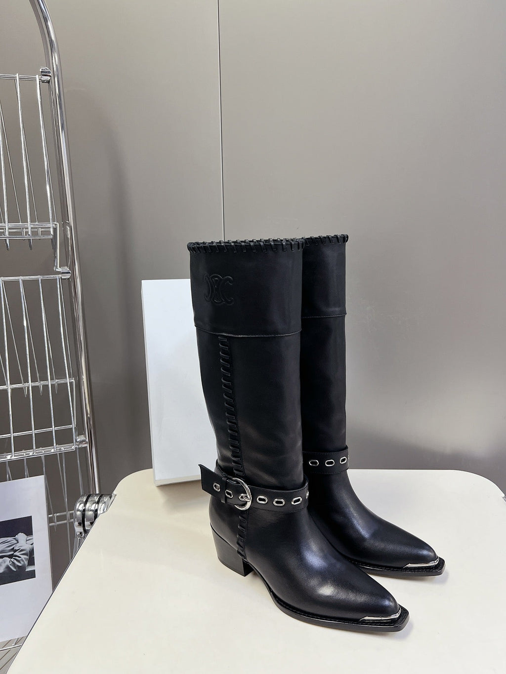 CELINE 25S BULKY LACED UP BOOTS 45MM IN BLACK CALFSKIN