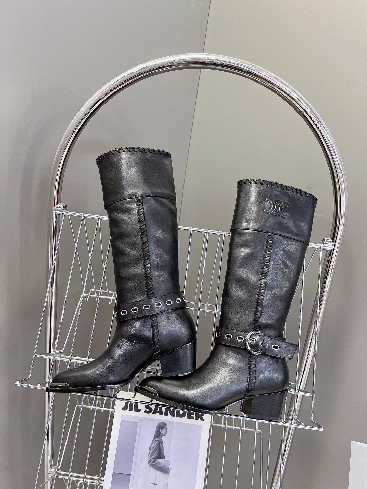 CELINE 25S BULKY LACED UP BOOTS 45MM IN BLACK CALFSKIN