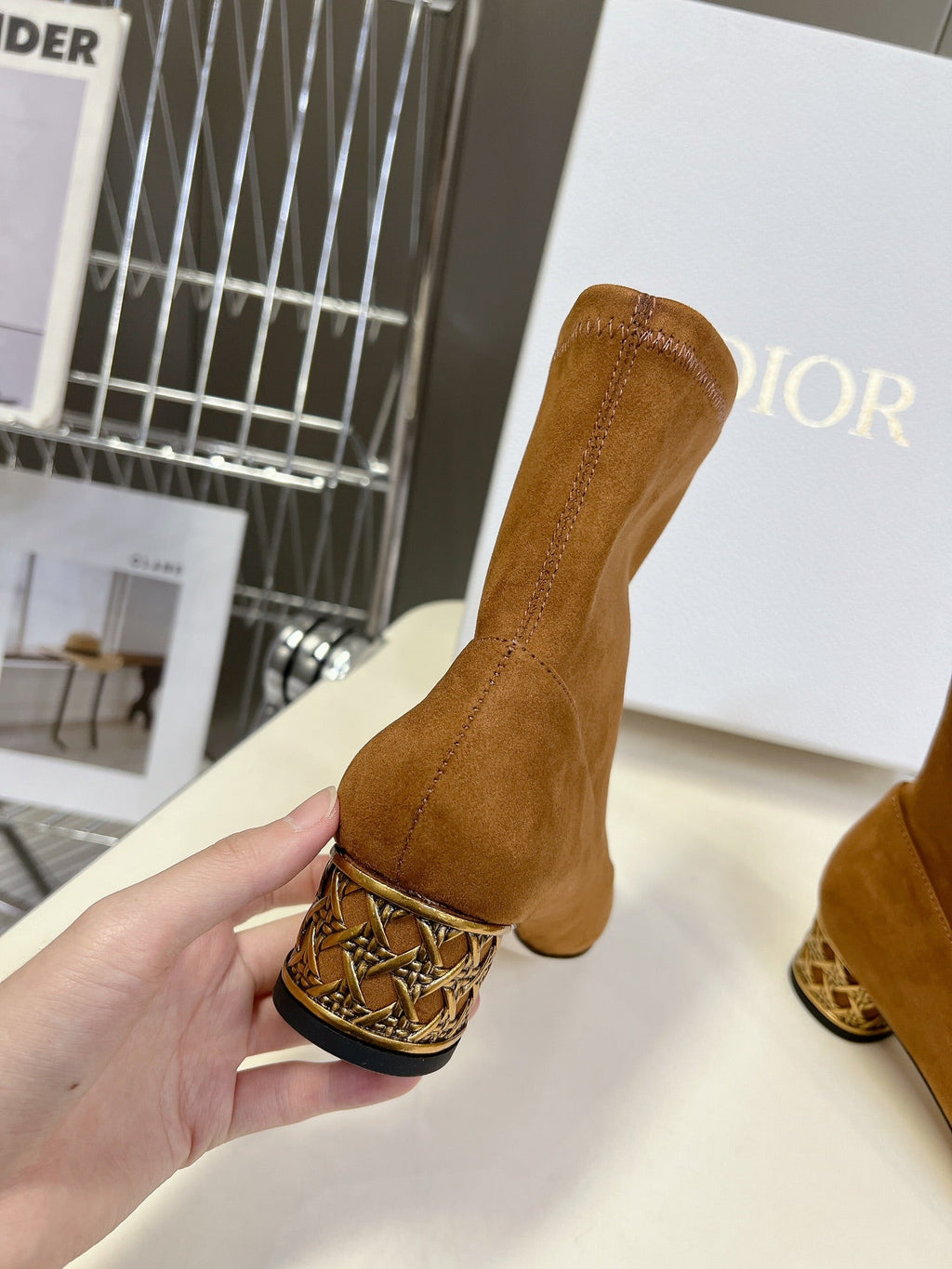 ICON HEELED ANKLE BOOT BRONZE BROWN SUEDE 4 CM WITH GOLD LOGO