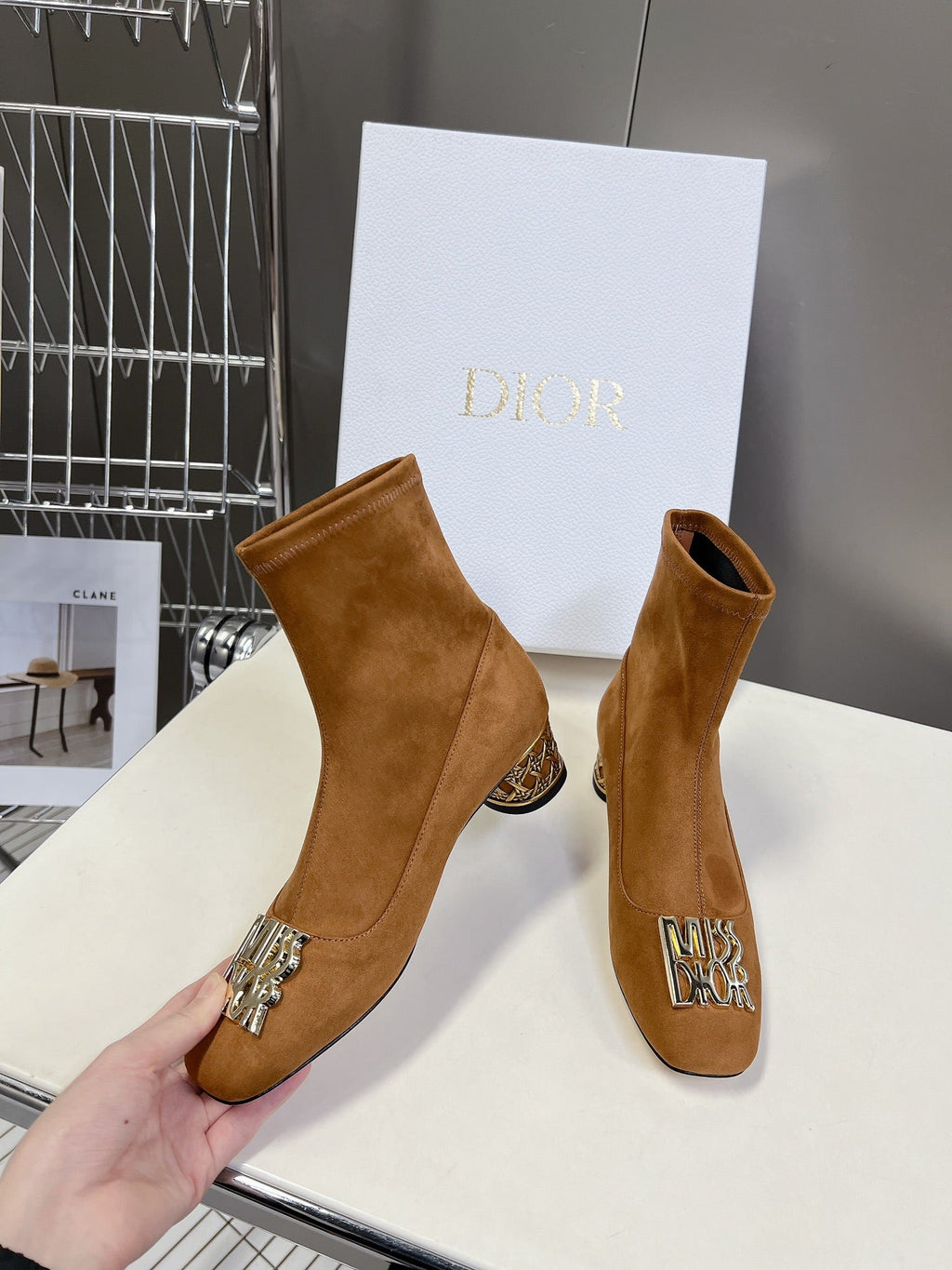 ICON HEELED ANKLE BOOT BRONZE BROWN SUEDE 4 CM WITH GOLD LOGO