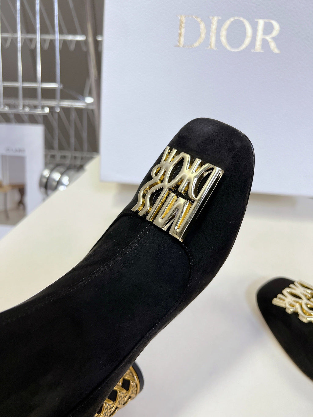 ICON HEELED ANKLE BOOT BLACK SUEDE 8 CM WITH GOLD LOGO