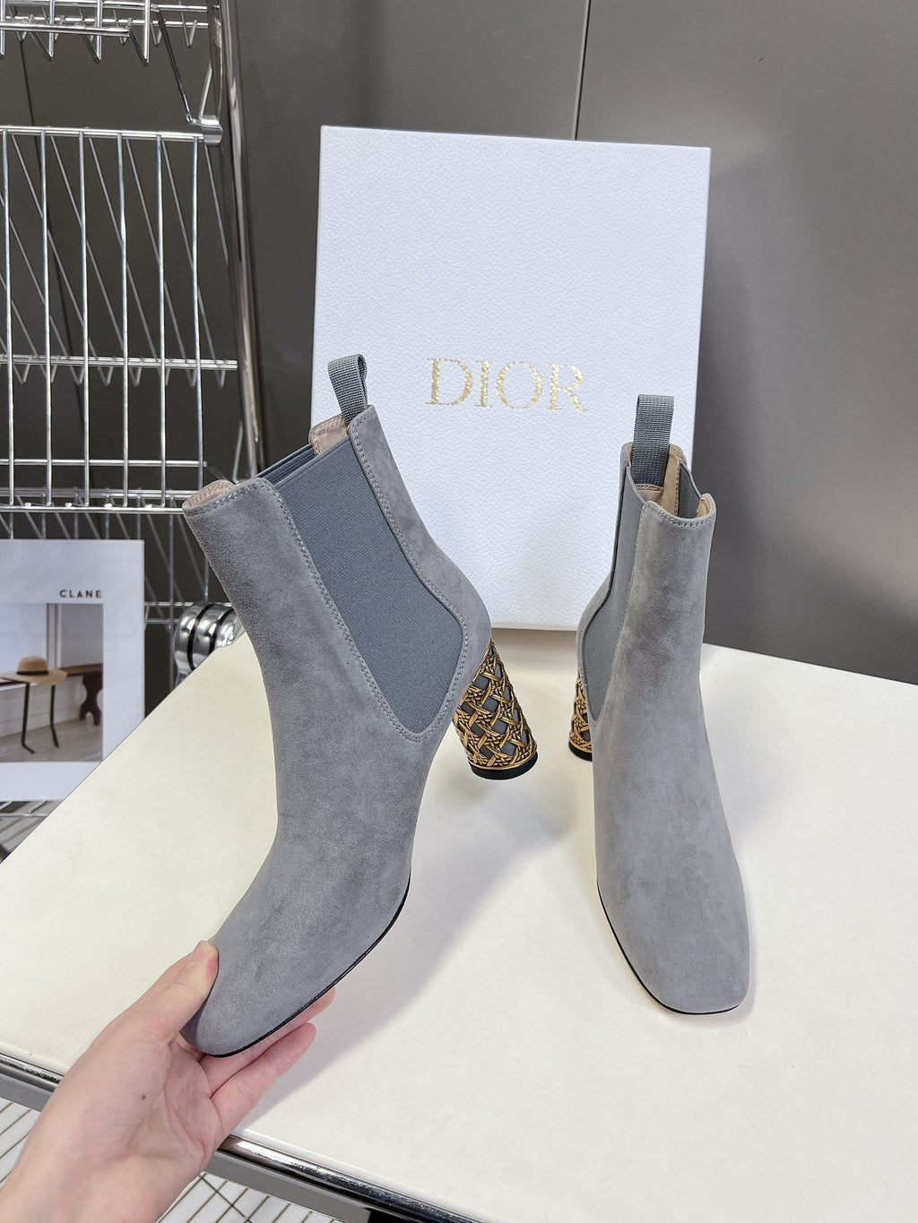 ICON HEELED ANKLE BOOT COOL GRAY SUEDE 8 CM