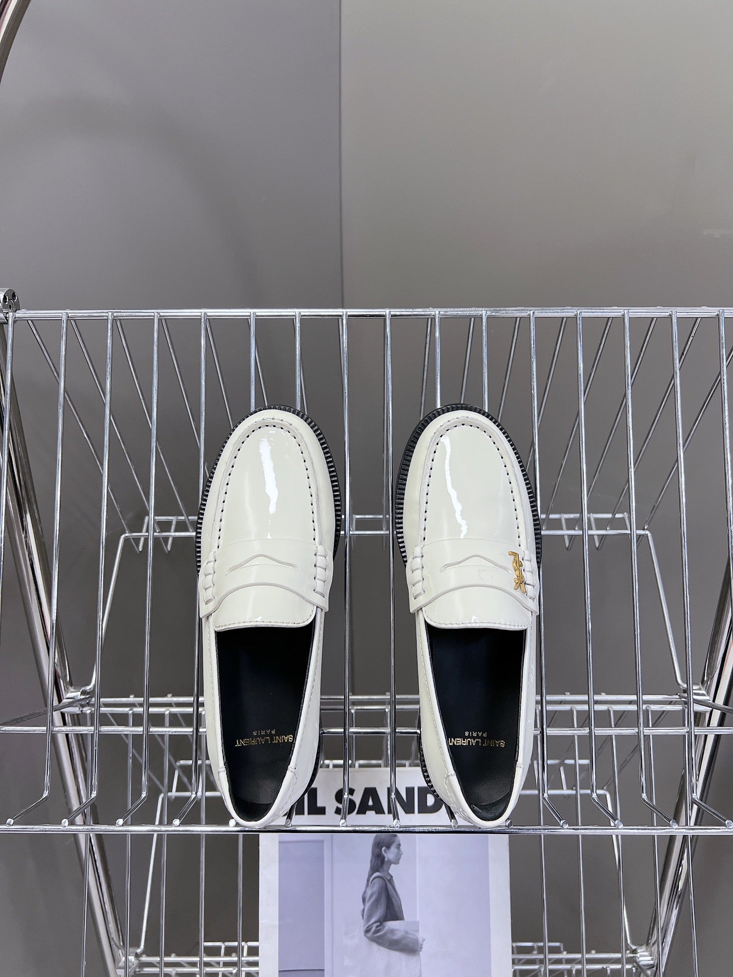 YSL 25S SAINT LAURENT LOAFERS IN WHITE PATENT CALFSKIN