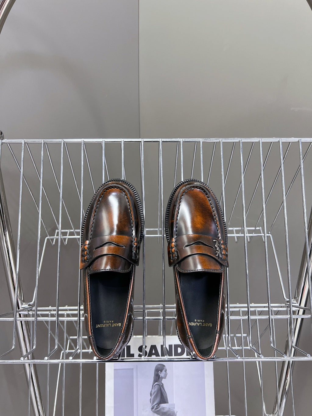 YSL 25S SAINT LAURENT LOAFERS IN TORTOISESHELL BROWN GLOSSY CALFSKIN