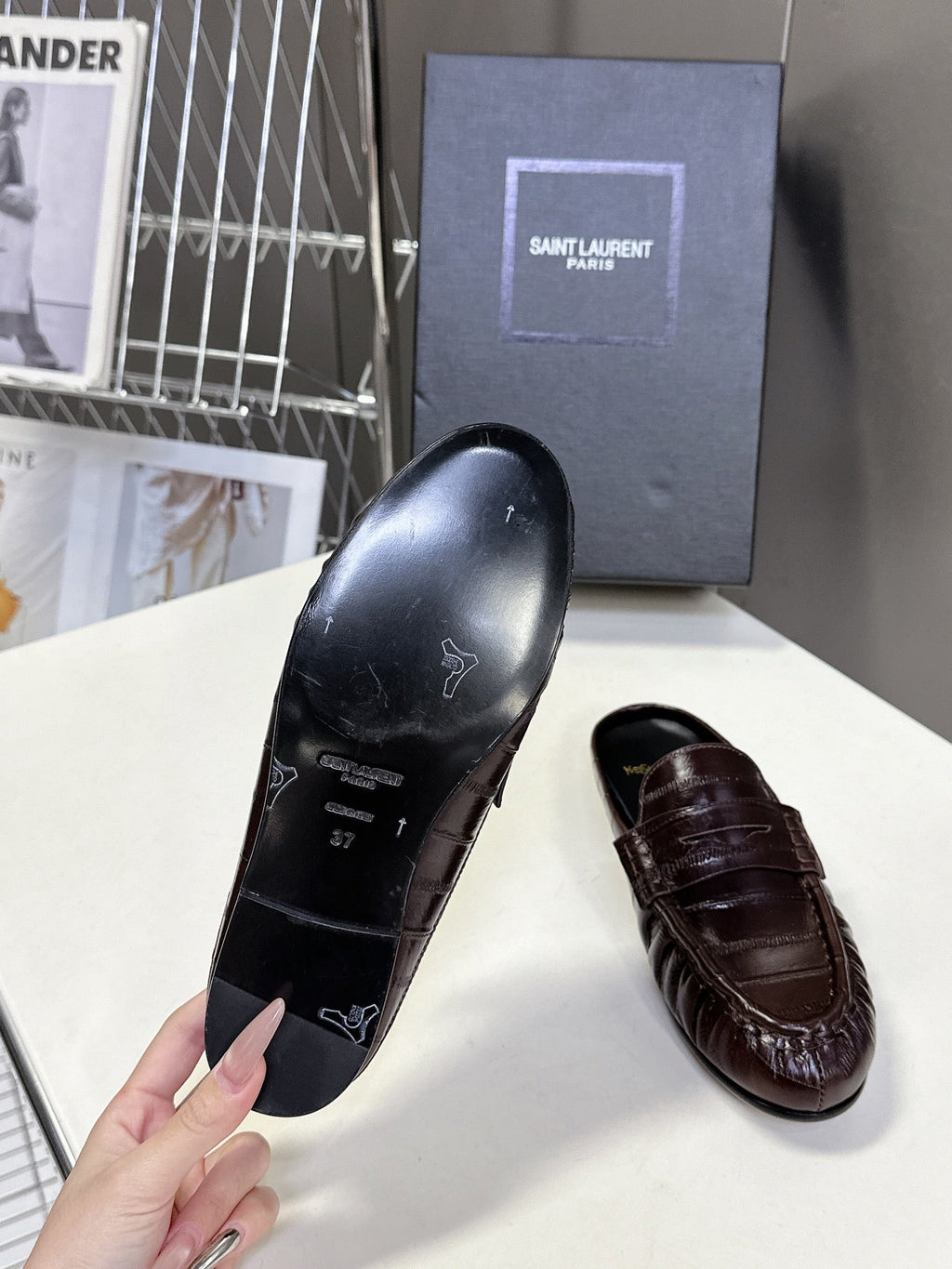 YSL 25S LOAFER MULE IN DARK BROWN CALFSKIN