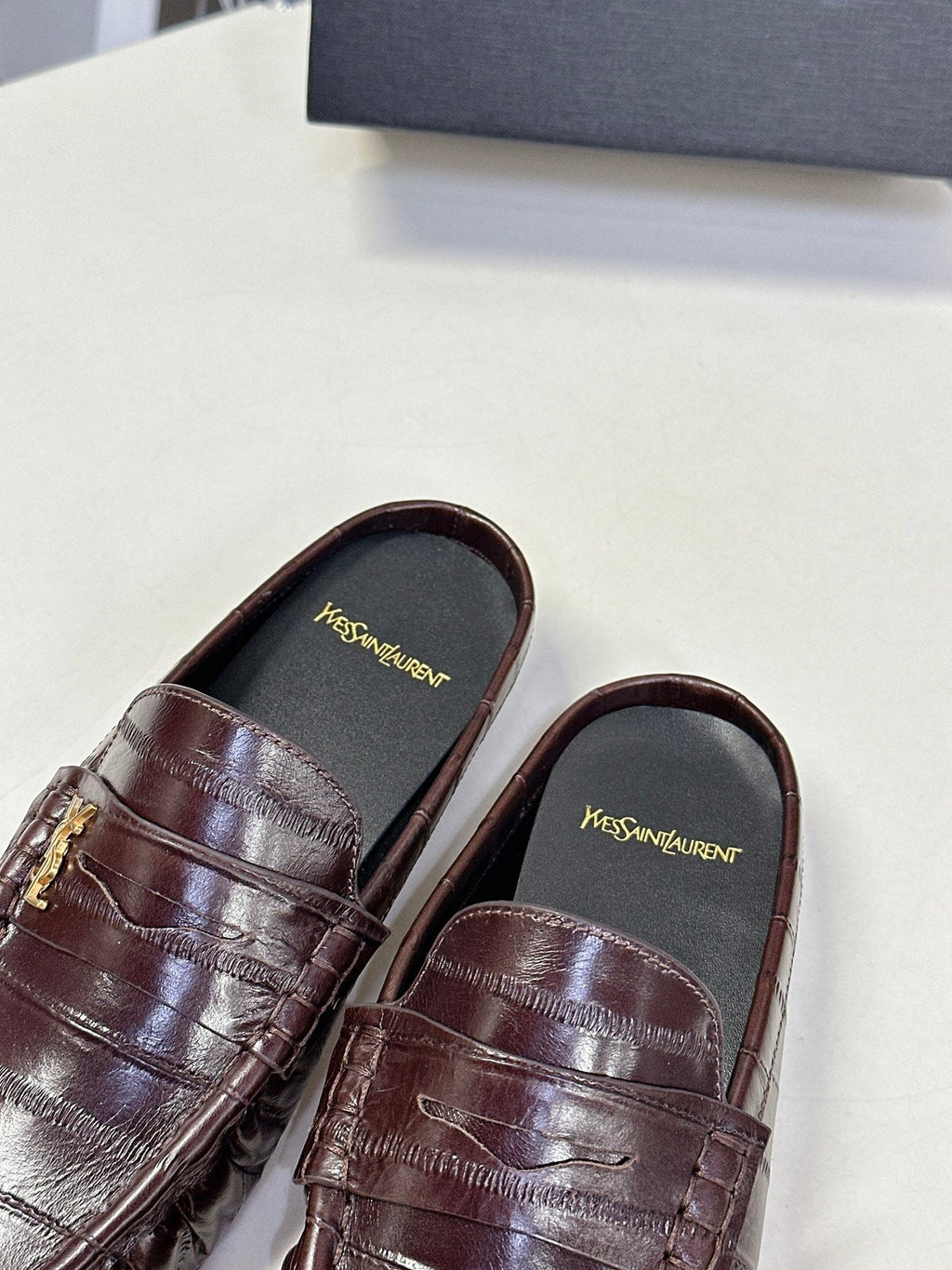 YSL 25S LOAFER MULE IN DARK BROWN CALFSKIN
