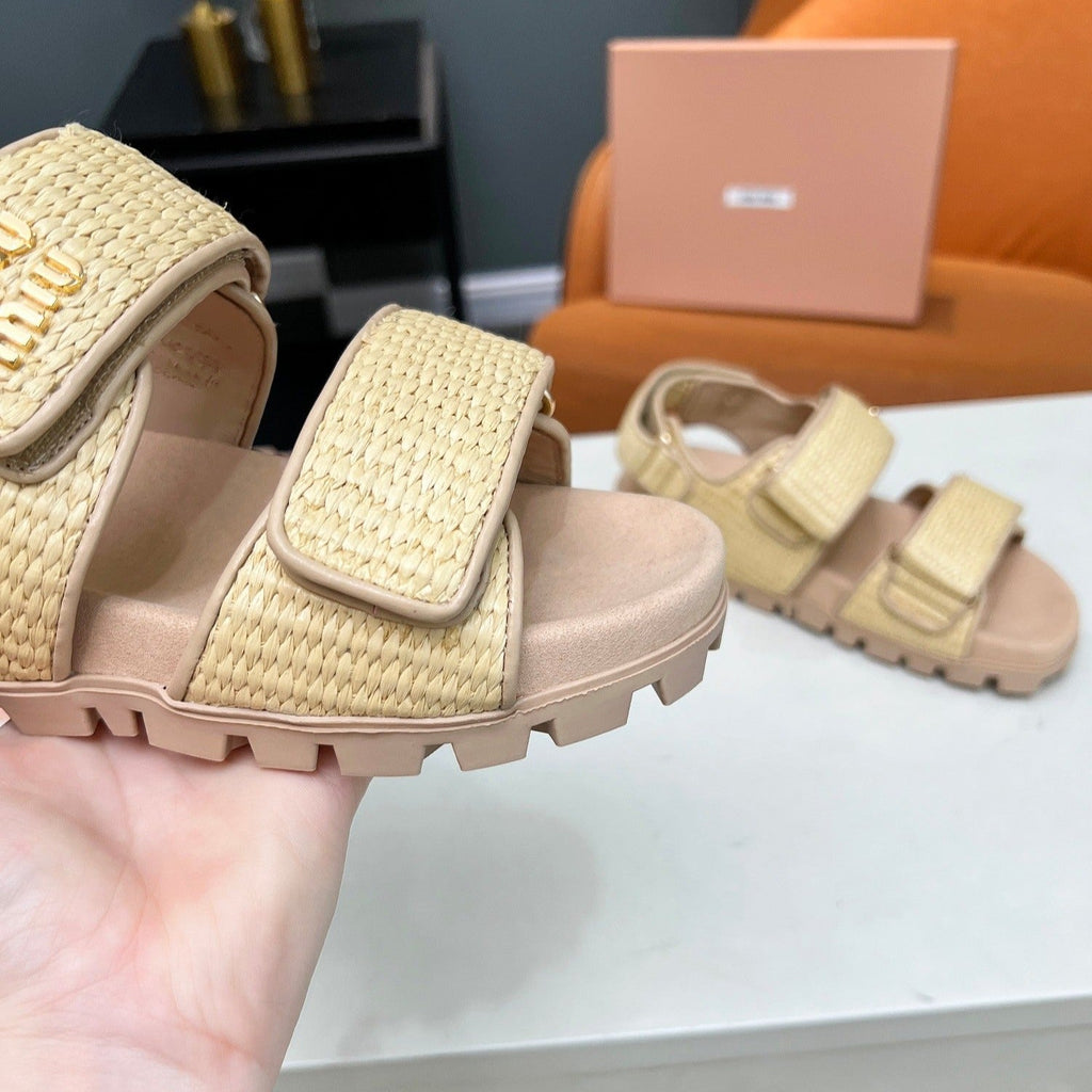 SANDALS CHAMPAGNE SHEEPSKIN WITH 2 HORIZONTAL STRAPS