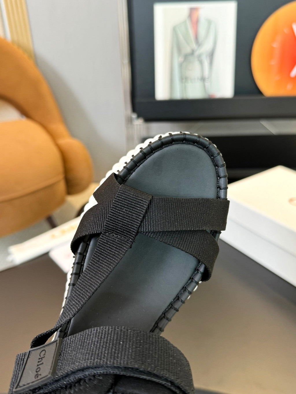 NAMA WEDGE SANDALS IN BLACK FABRIC AND WHITE RUBBER