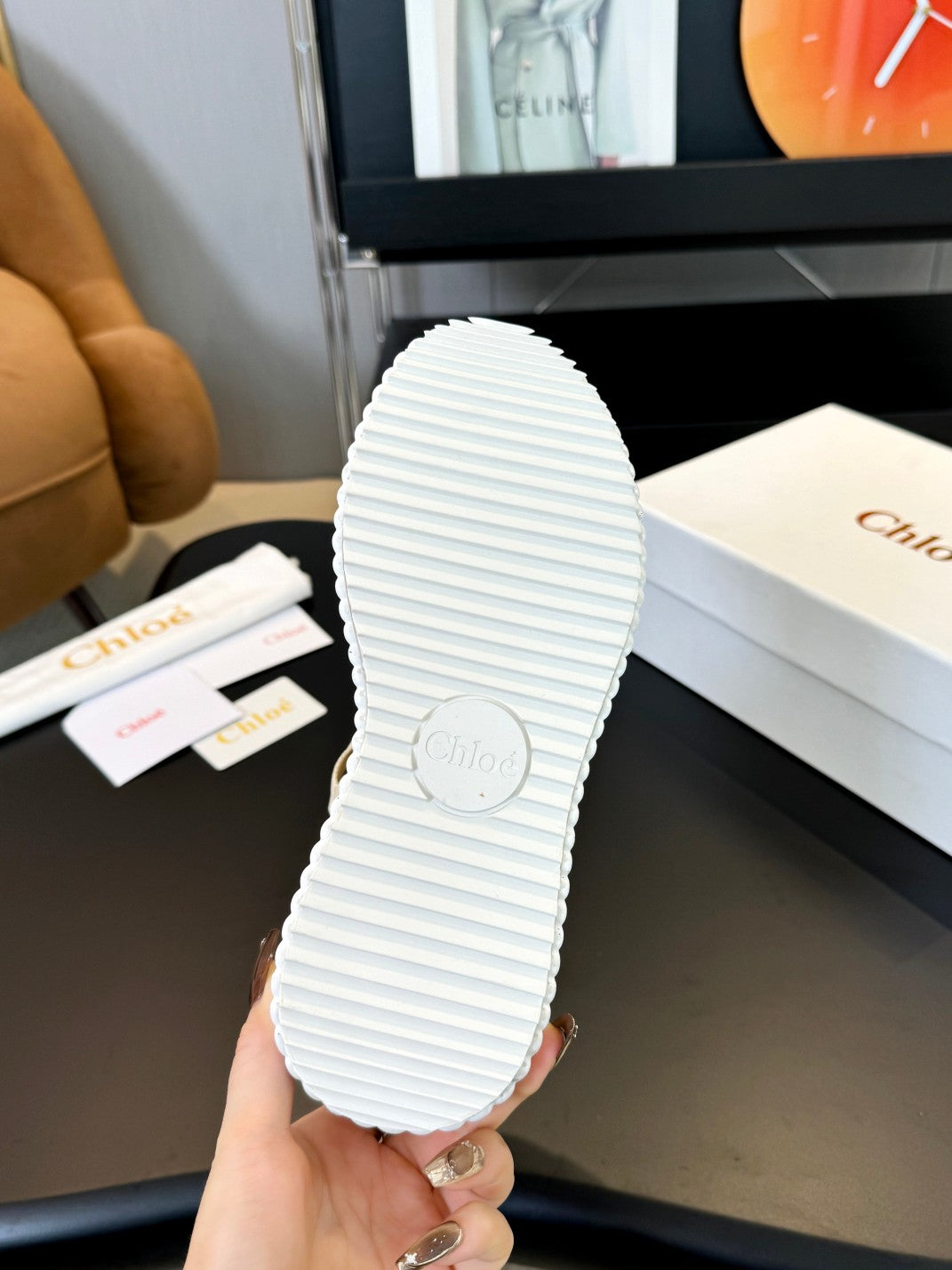 CHLOÉ NAMA WEDGE SANDALS IN BEIGE FABRIC AND WHITE RUBBER