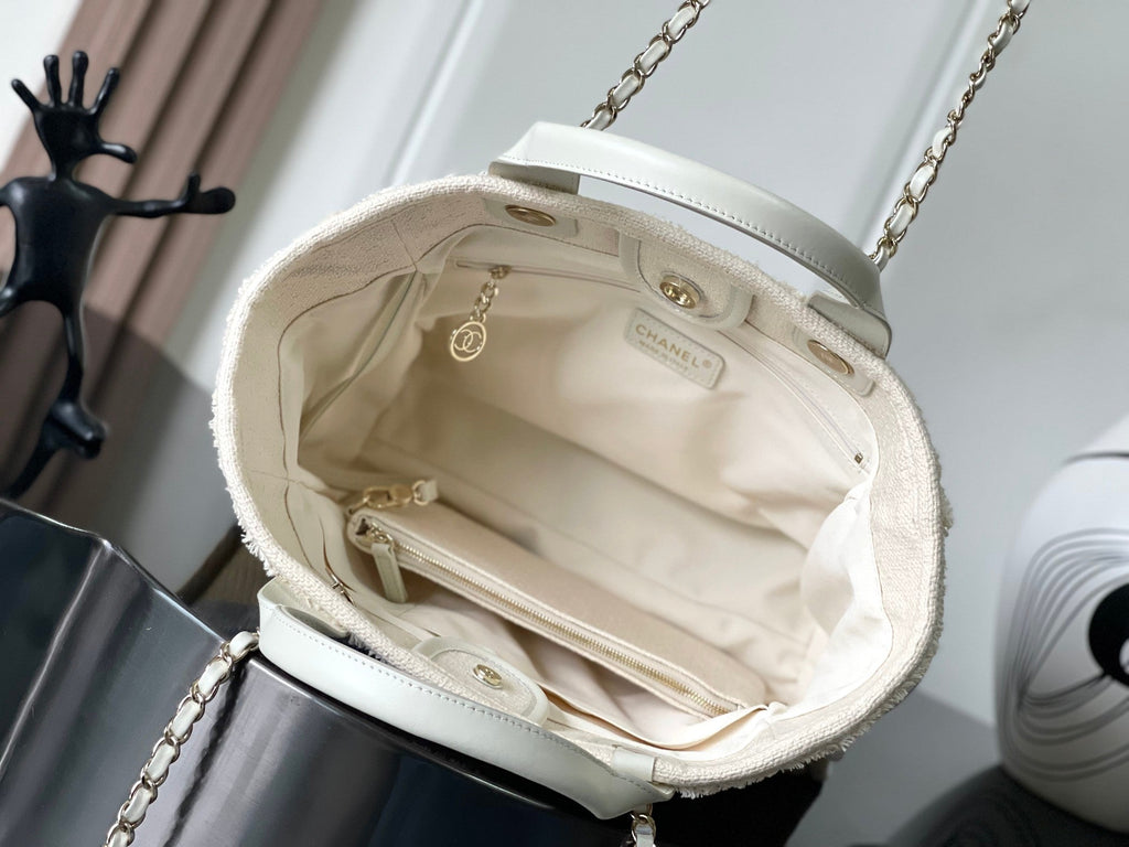 CHANEL 25S SHOPPING BAG 35 IN CREAM WHITE AND YELLOW CANVAS