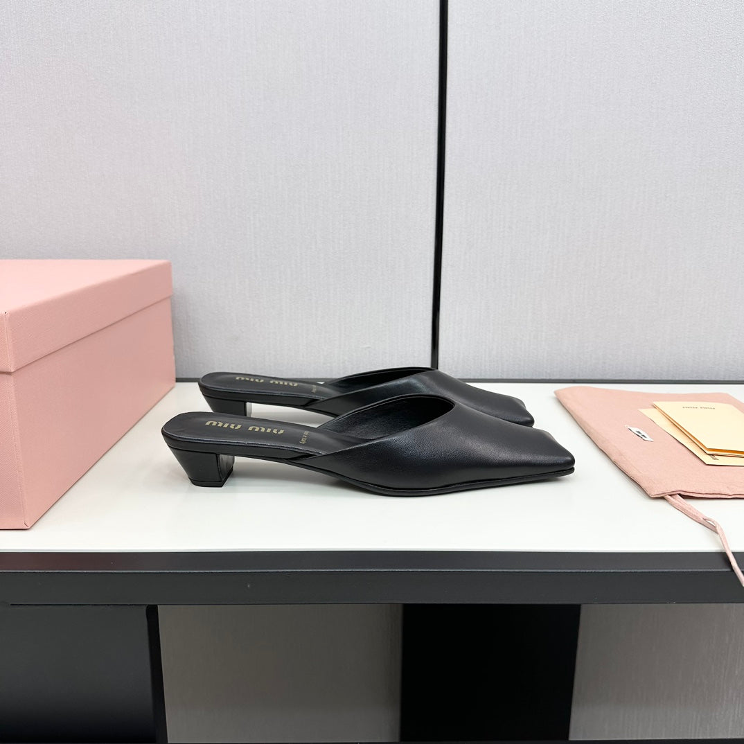 SQUARE TOE MULES BLACK SHEEPSKIN