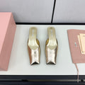 SQUARE TOE MULES METALLIC GOLD SHEEPSKIN