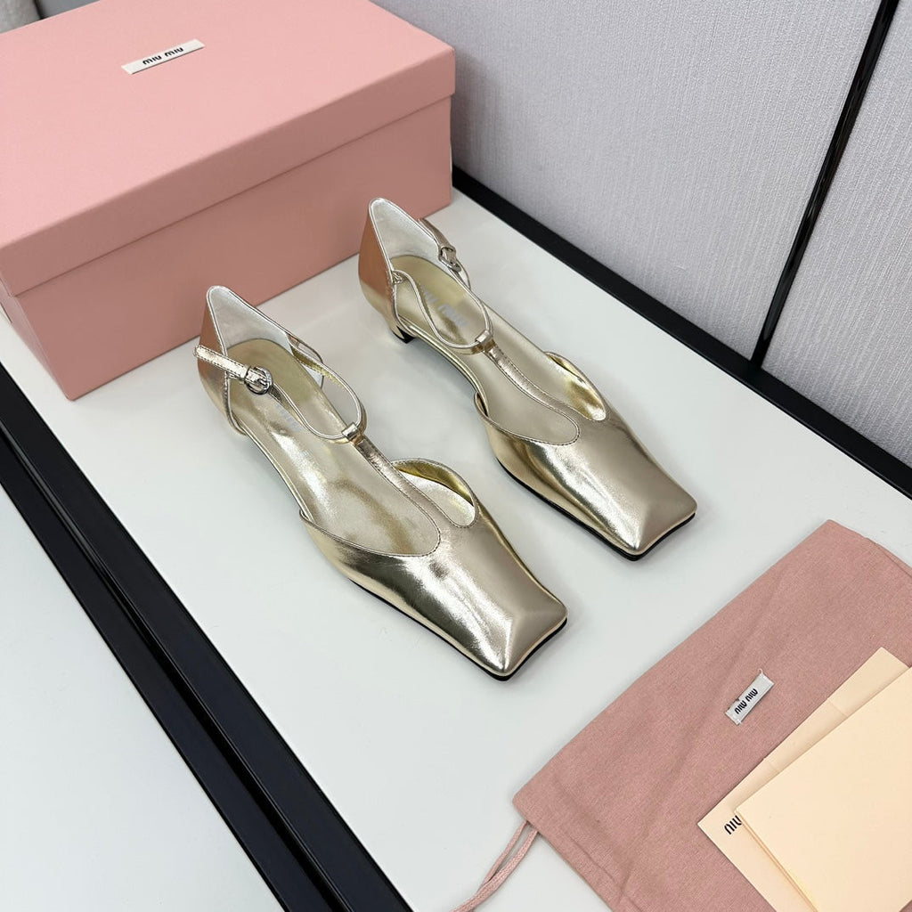 BALLET SANDAL METALLIC GOLD LAMBSKIN WITH T-STRAP