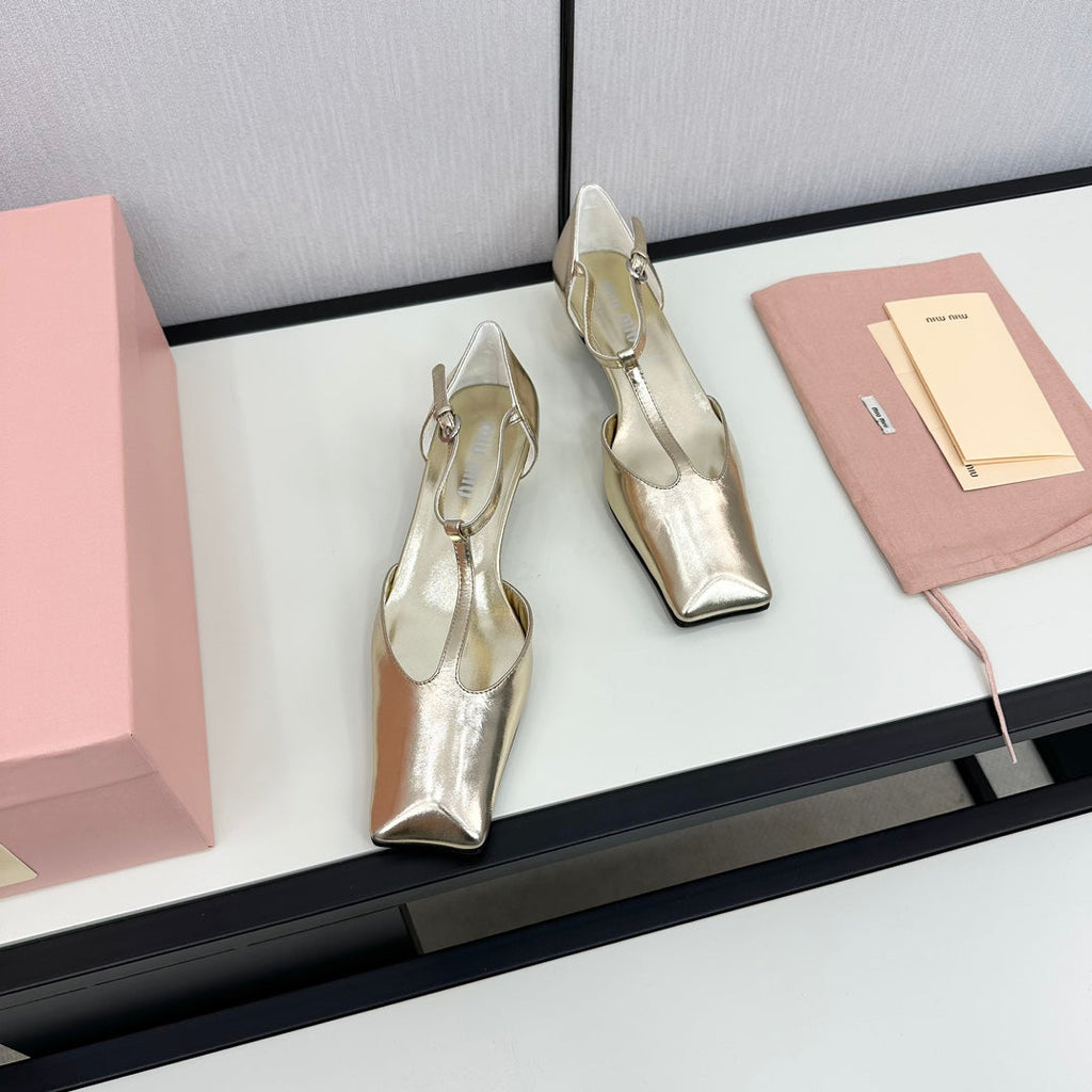 BALLET SANDAL METALLIC GOLD LAMBSKIN WITH T-STRAP