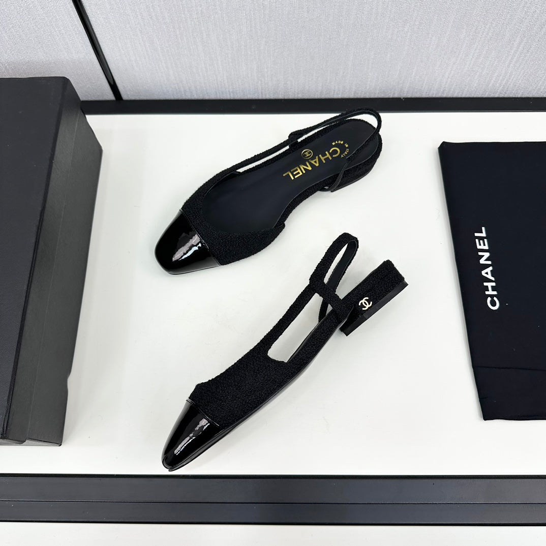 SLINGBACK BLACK TWEED AND CALFSKIN